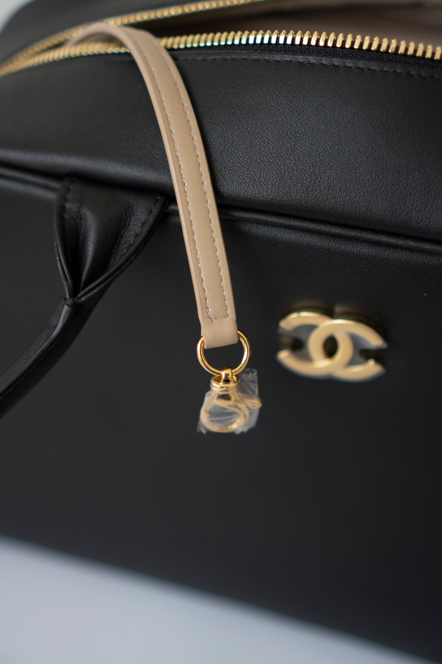 Large Bowling Bag 26S – Black Calfskin with Gold Hardware