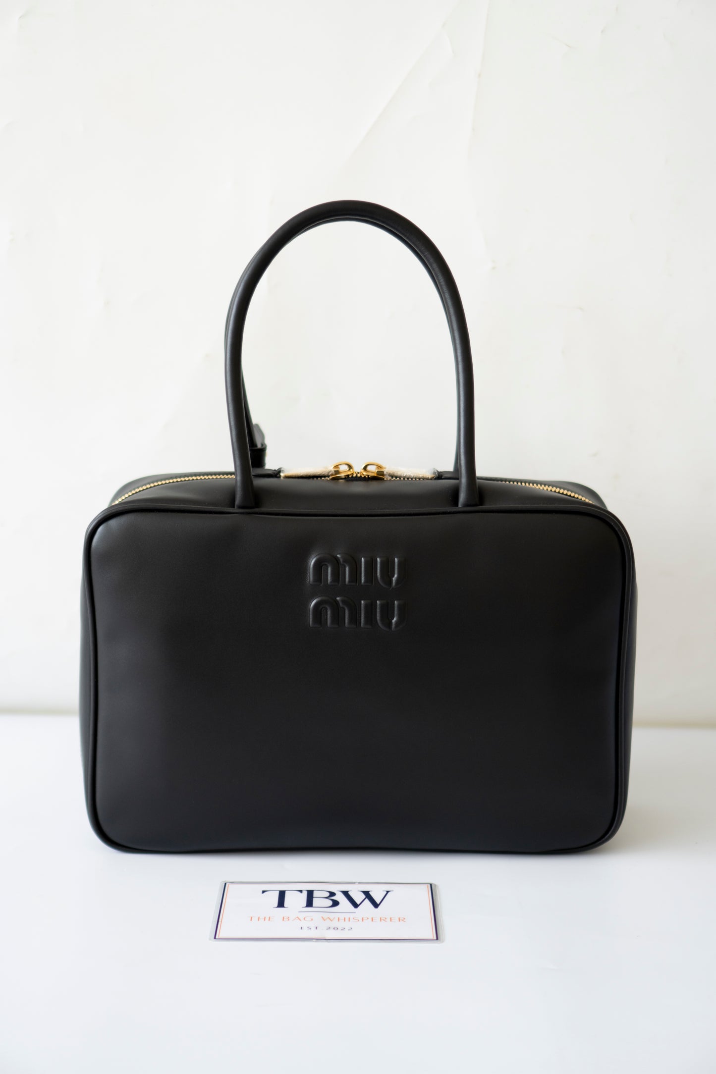 Beau Medium Bowling Bag – Black Smooth Calfskin with Gold Hardware