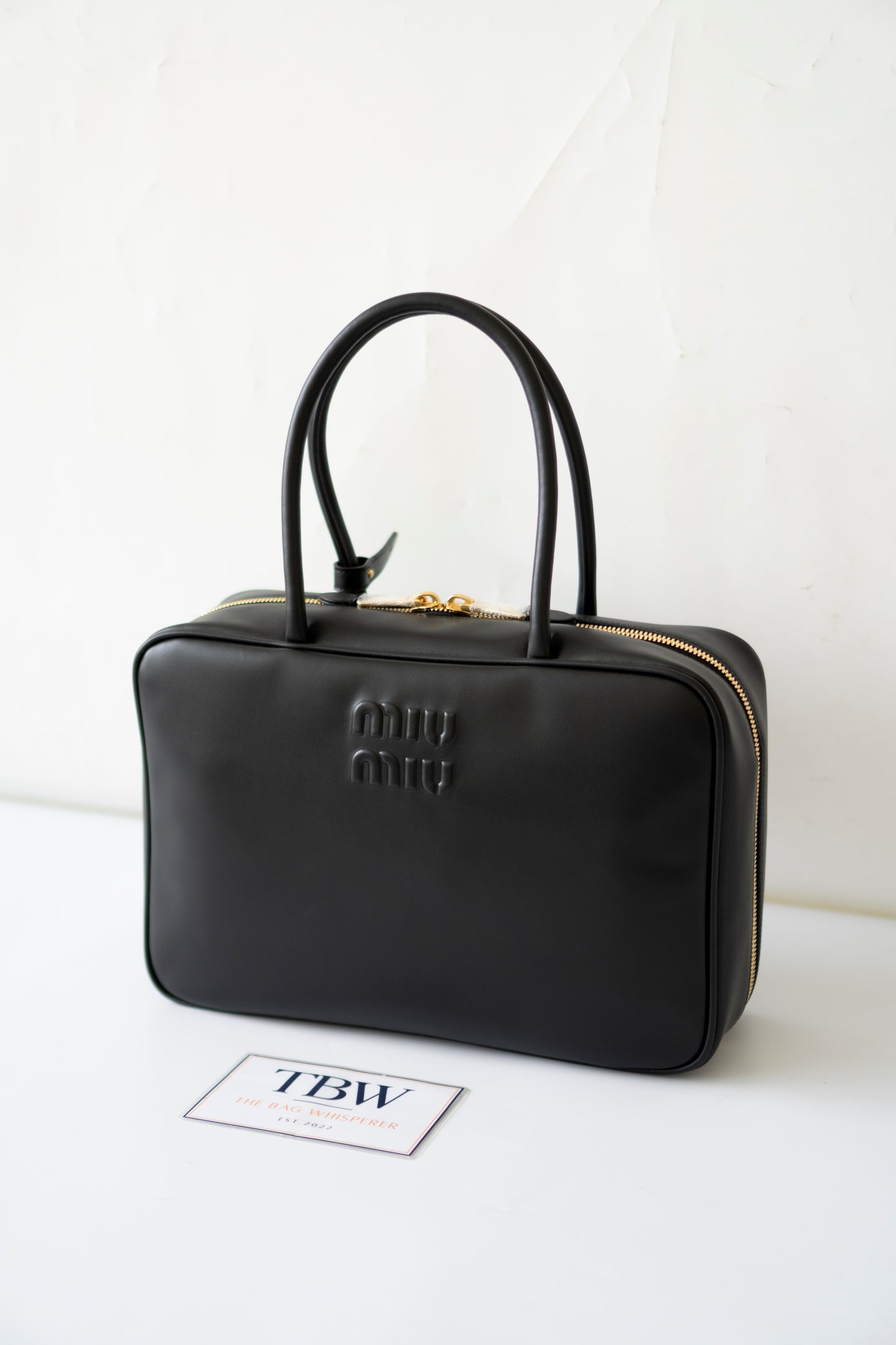 Beau Medium Bowling Bag – Black Smooth Calfskin with Gold Hardware