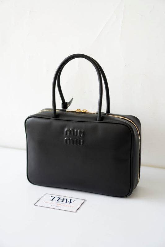 Beau Medium Bowling Bag – Black Smooth Calfskin with Gold Hardware