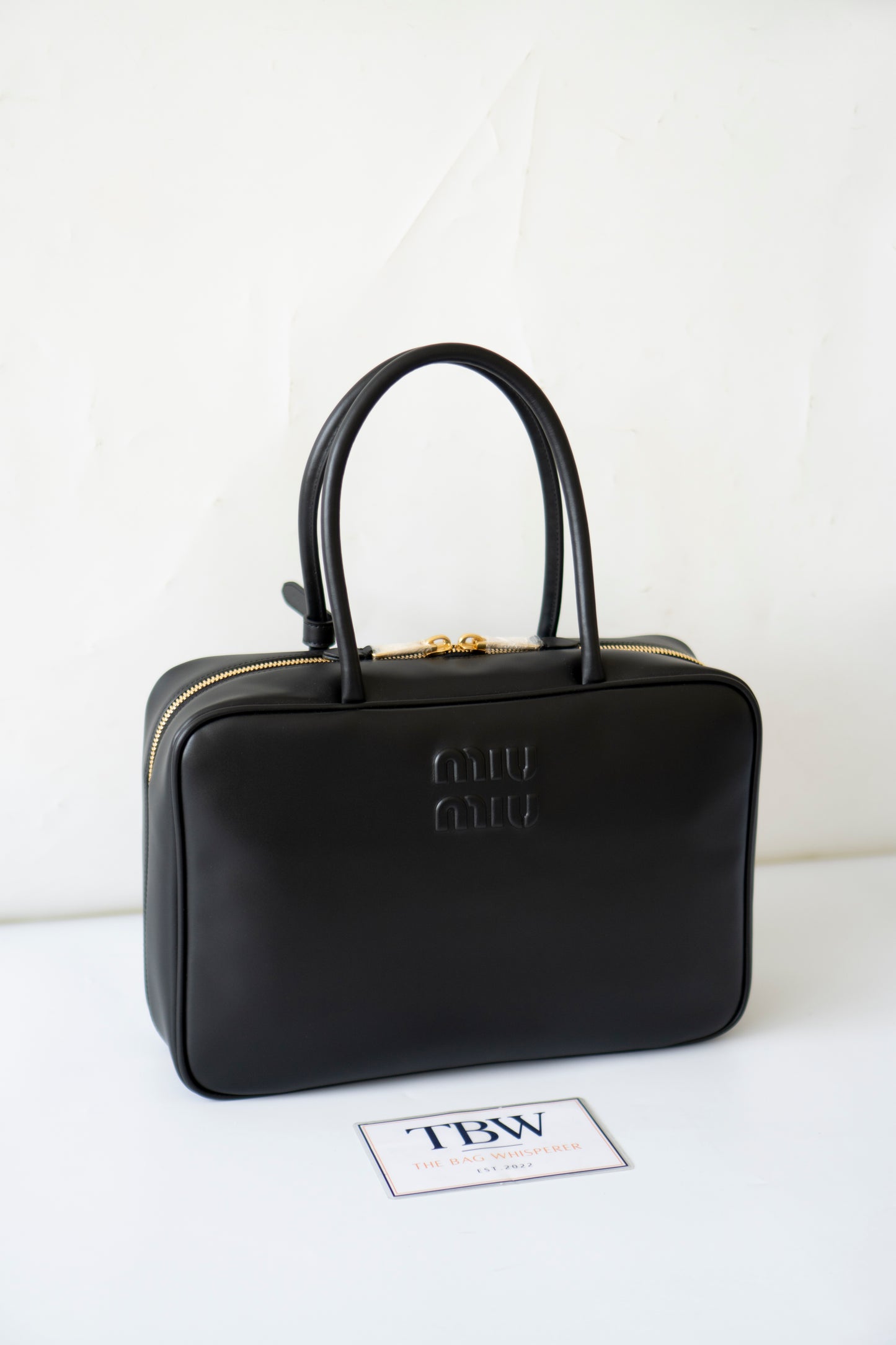 Beau Medium Bowling Bag – Black Smooth Calfskin with Gold Hardware