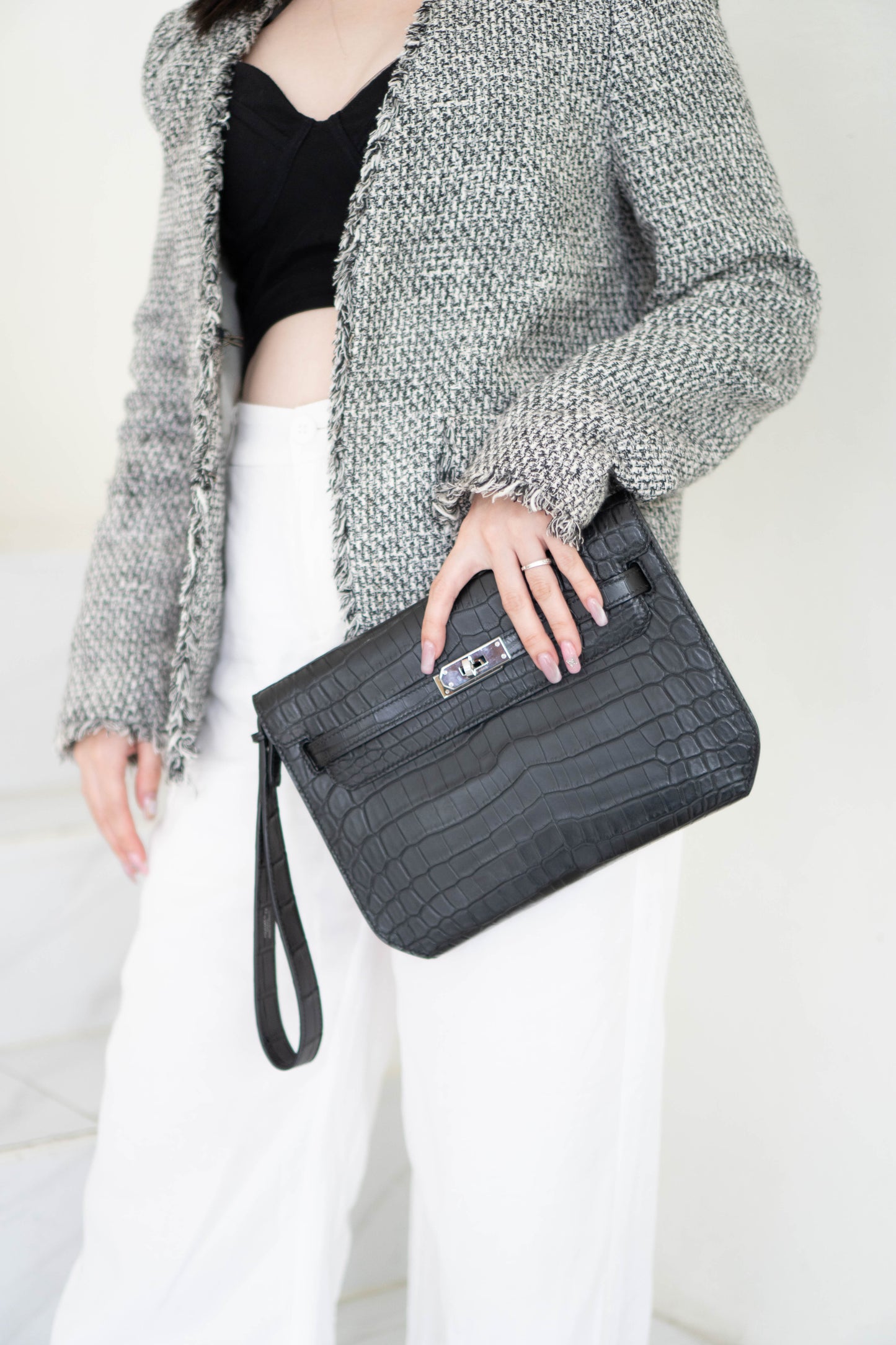 KL Dépêches in Matte Porosus Croc with Palladium Hardware