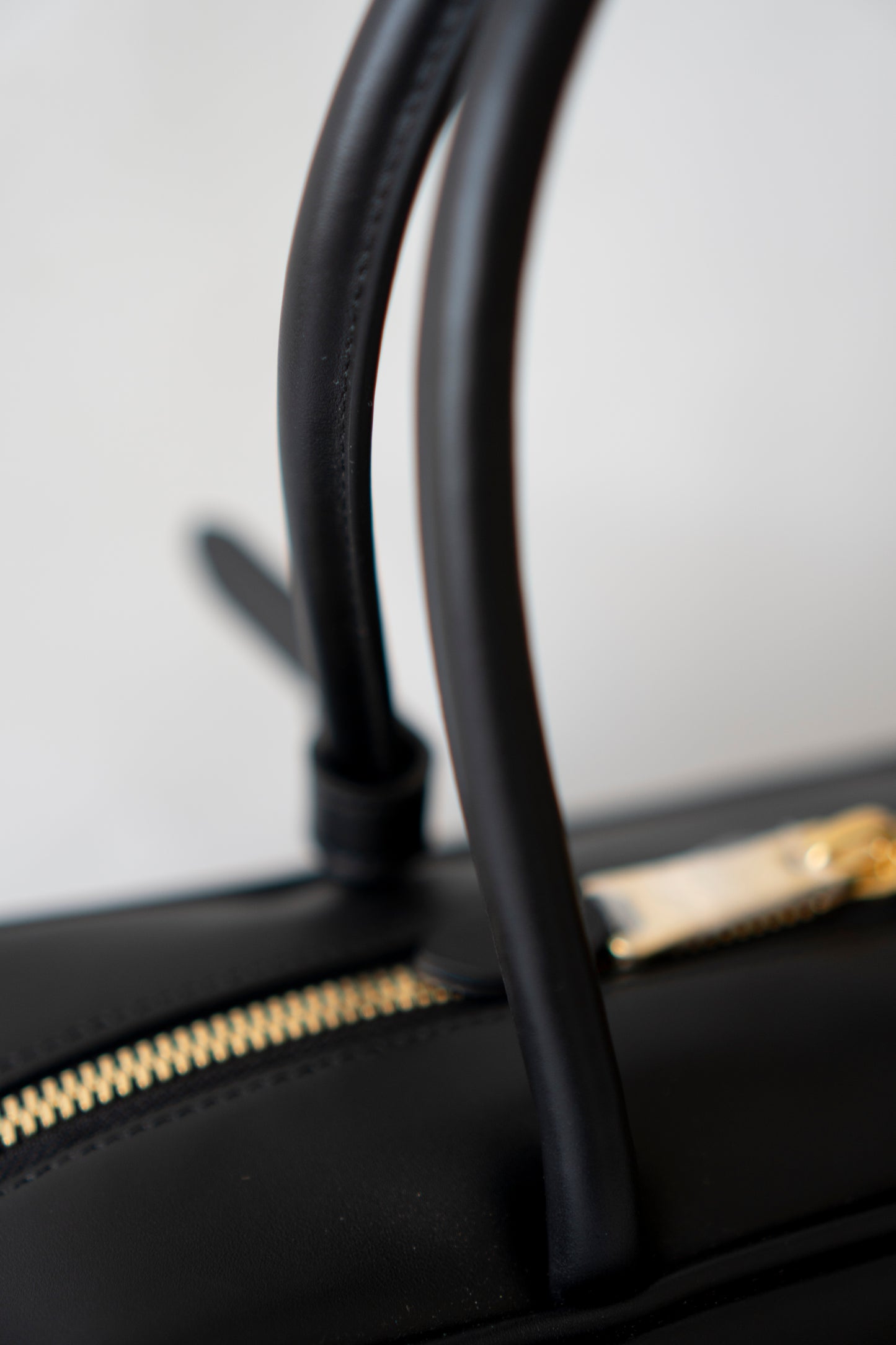 Beau Medium Bowling Bag – Black Smooth Calfskin with Gold Hardware