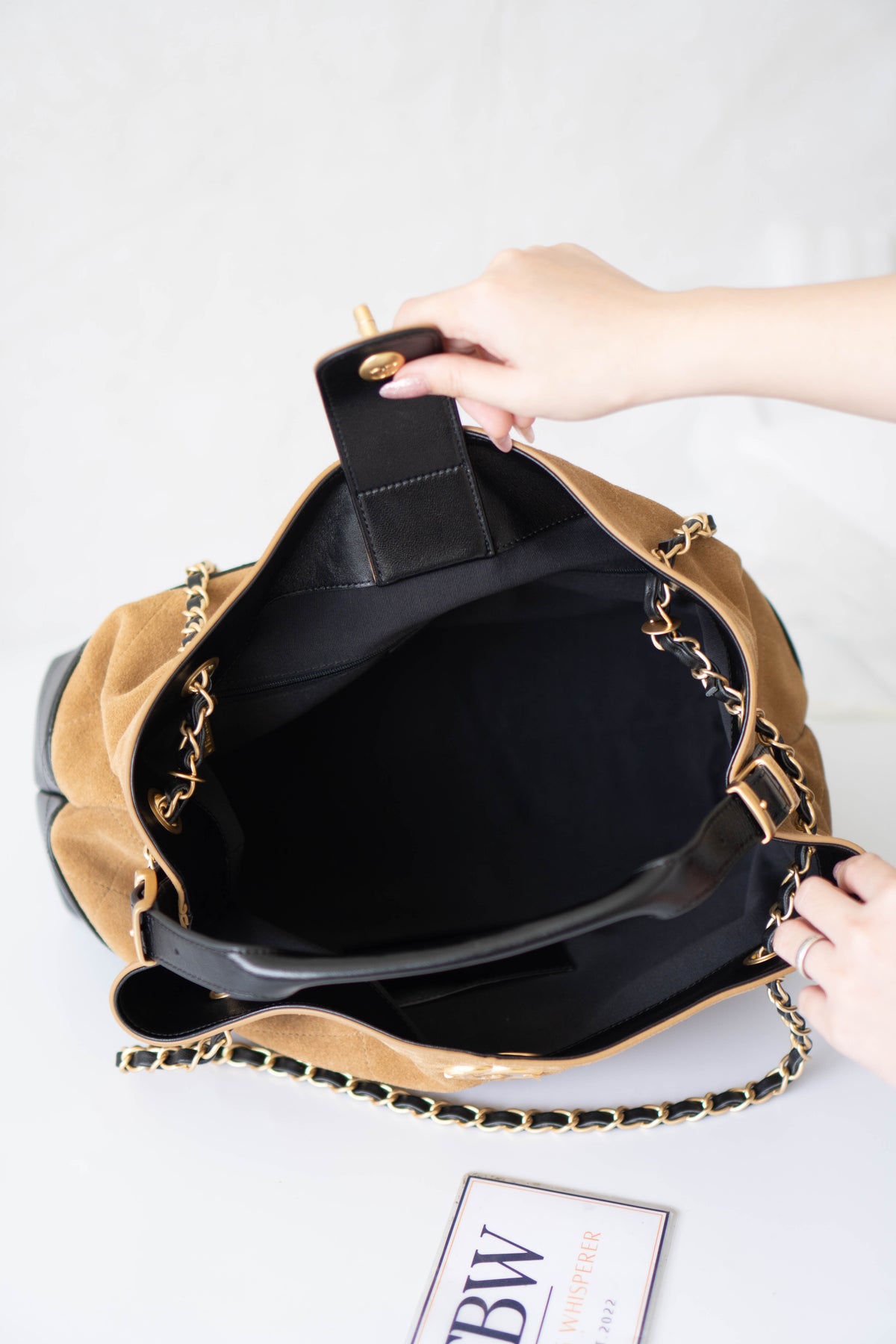 CC Large Hobo Bag – Tan Suede &amp; Black Calfskin