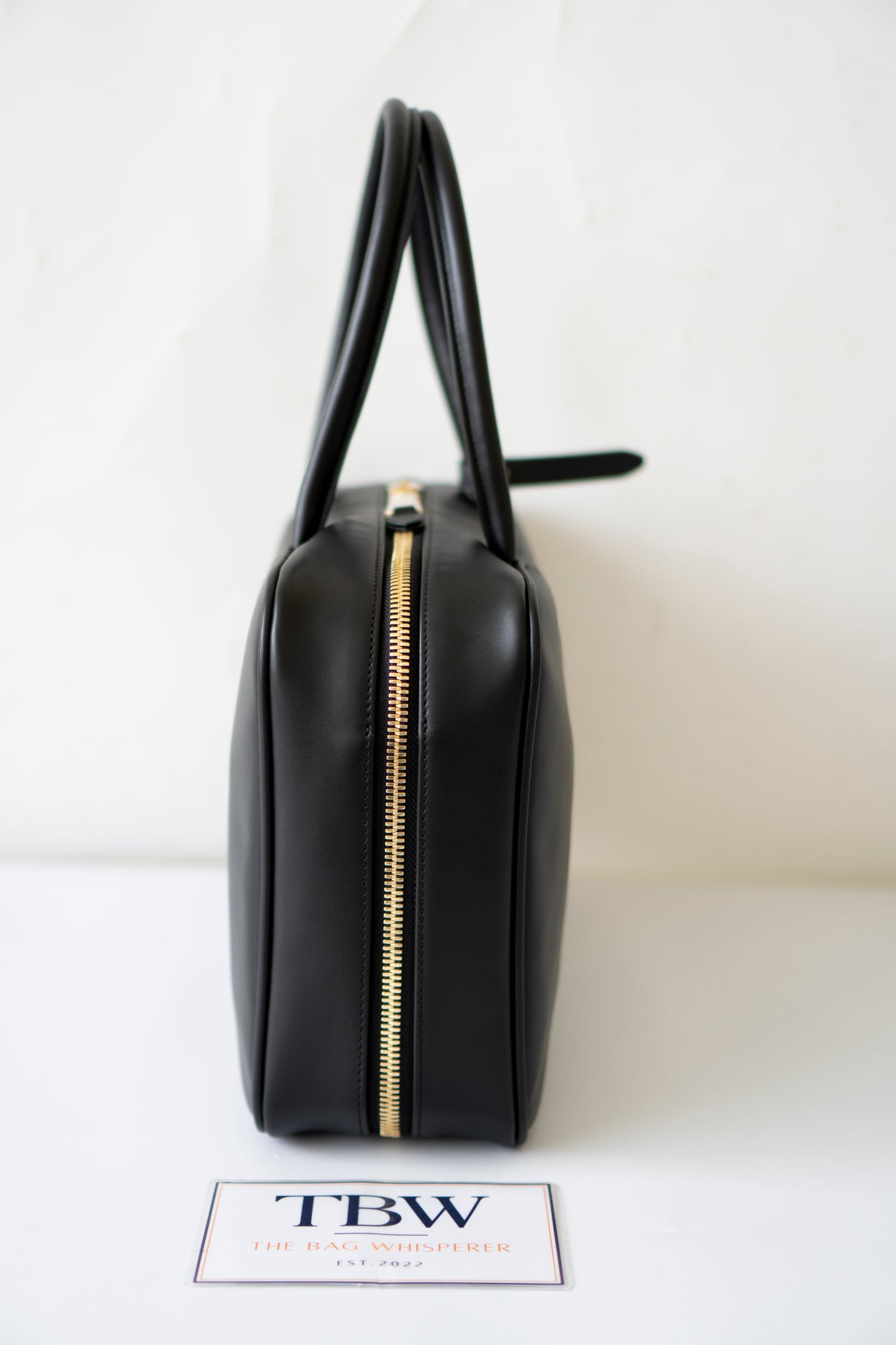Beau Medium Bowling Bag – Black Smooth Calfskin with Gold Hardware