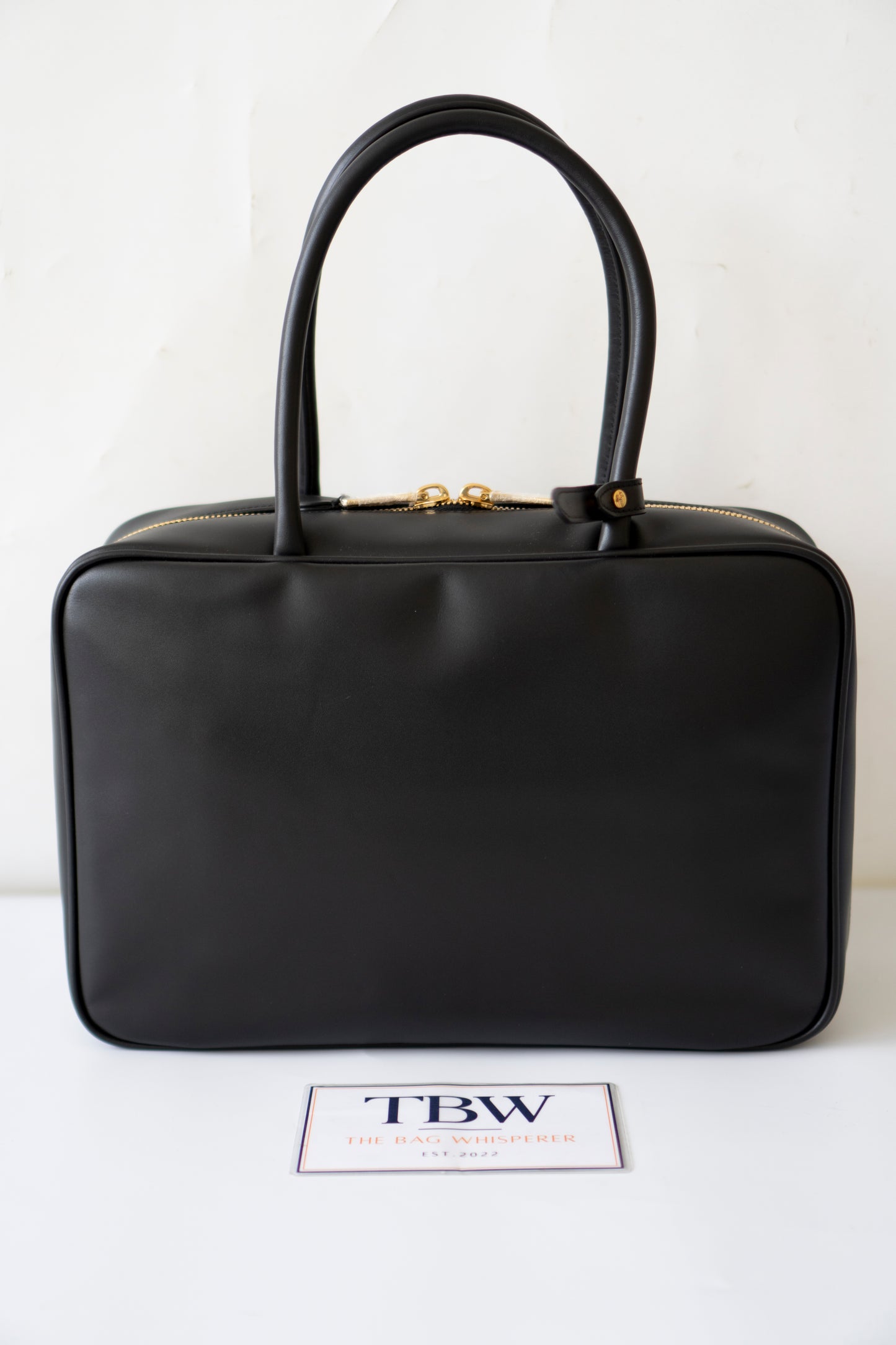 Beau Medium Bowling Bag – Black Smooth Calfskin with Gold Hardware