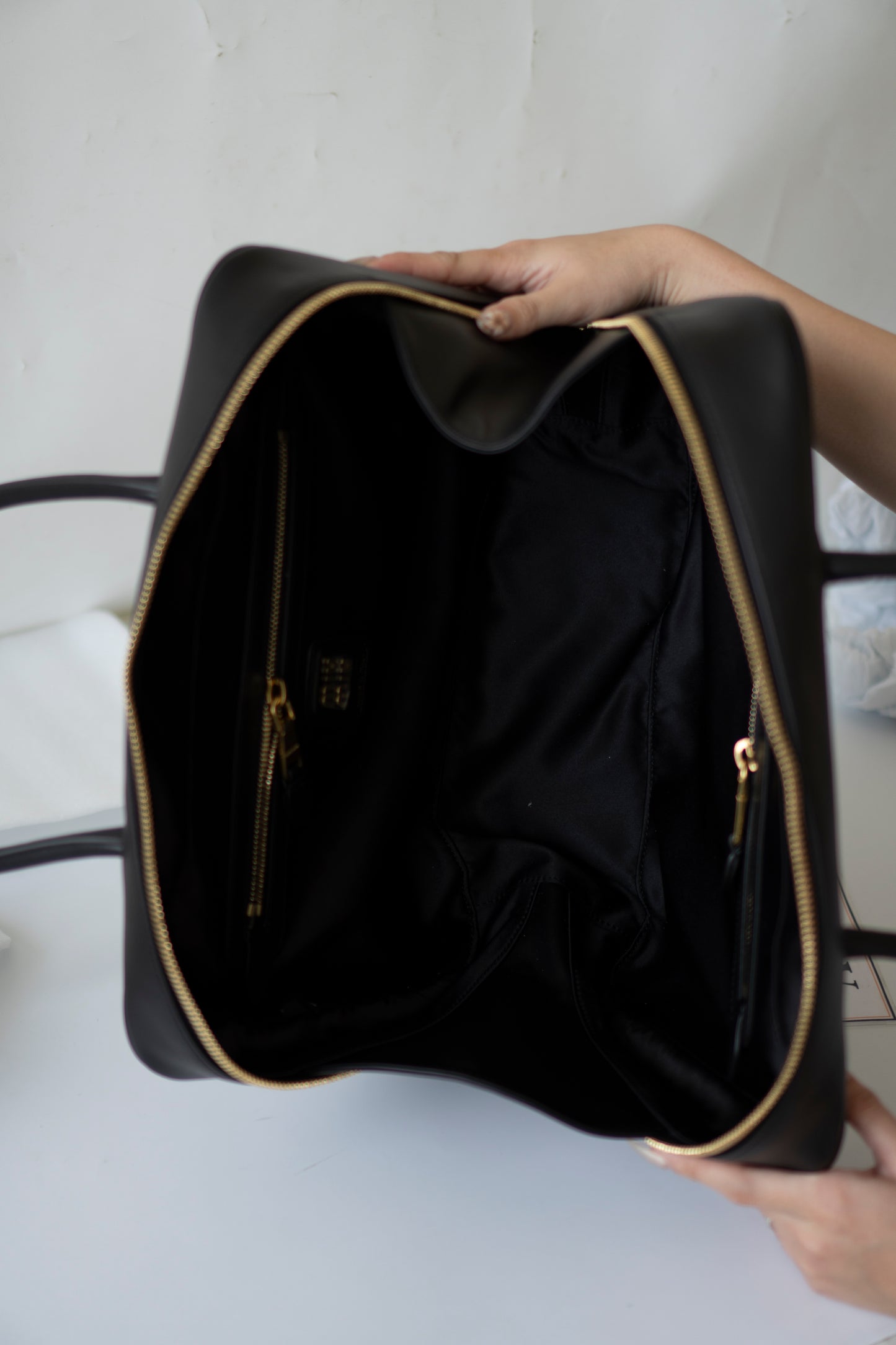 Beau Medium Bowling Bag – Black Smooth Calfskin with Gold Hardware