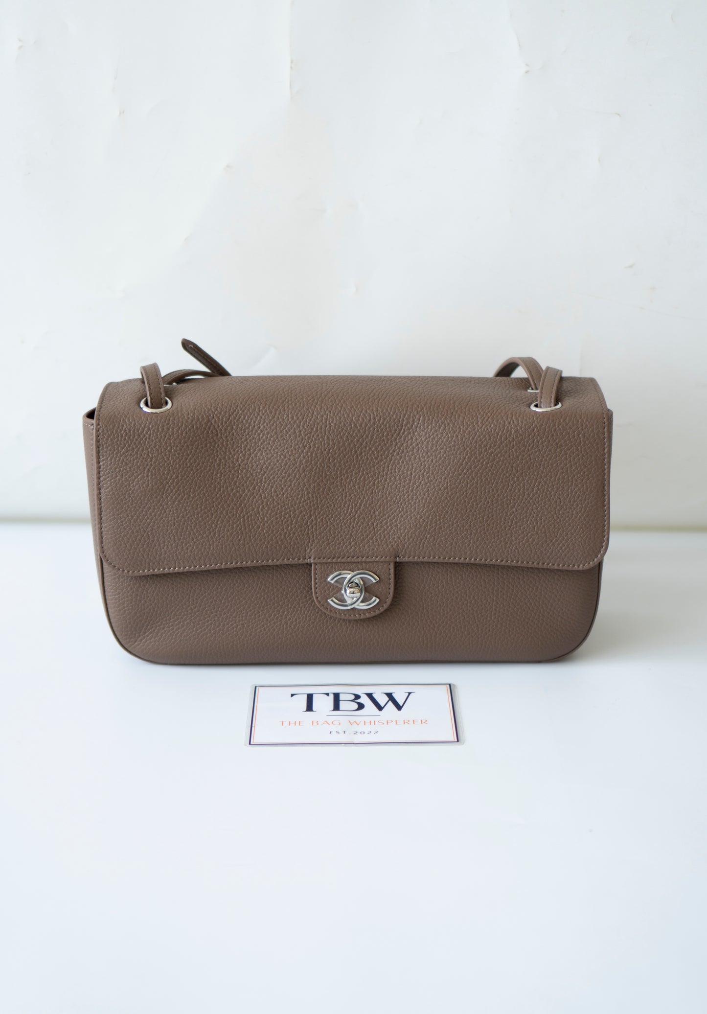 26S Souplissimo Jumbo Flap – Taupe Grained Calfskin with Silver Hardware