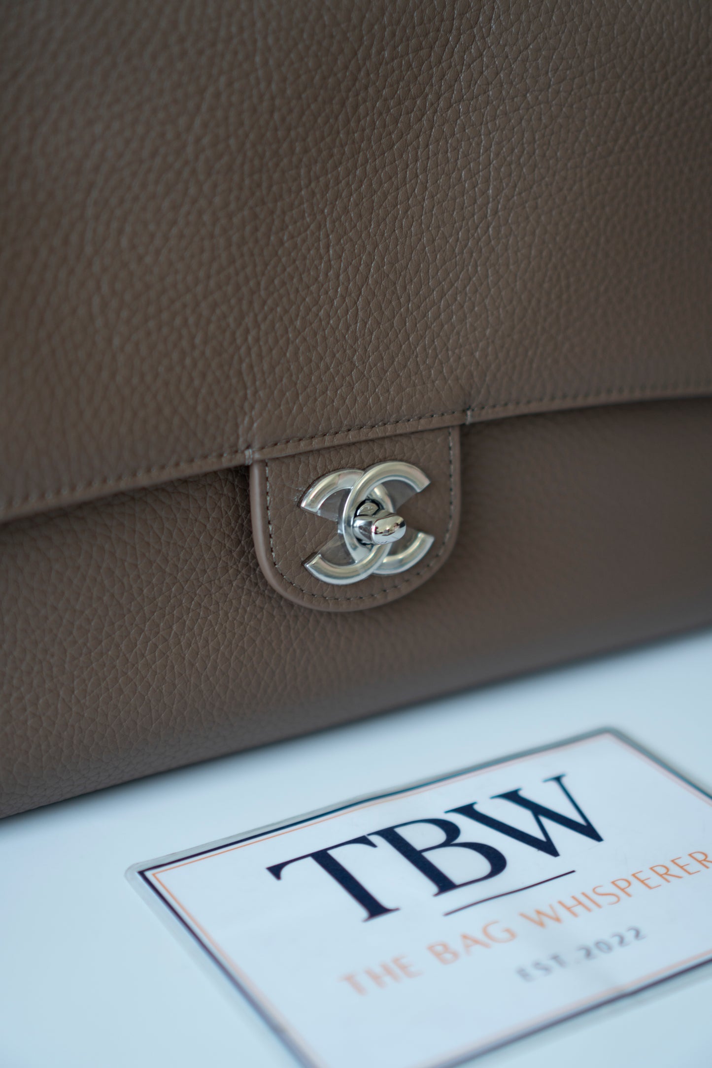 26S Souplissimo Jumbo Flap – Taupe Grained Calfskin with Silver Hardware