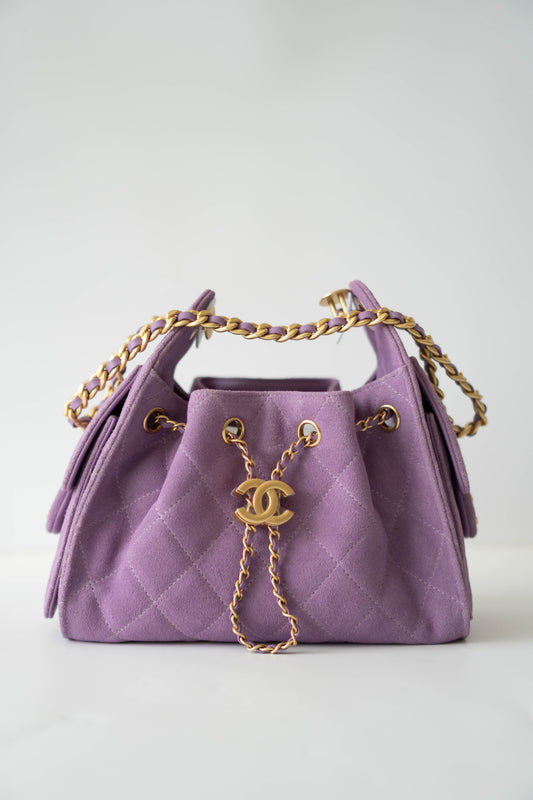 C25 in Mini Purple Suede Calfskin with Gold Hardware