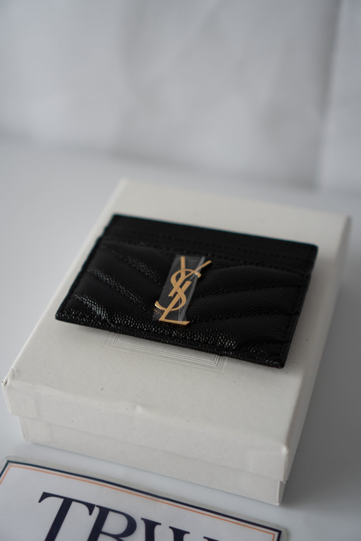 Quilted Card Holder – Black Grain Leather with Gold Hardware