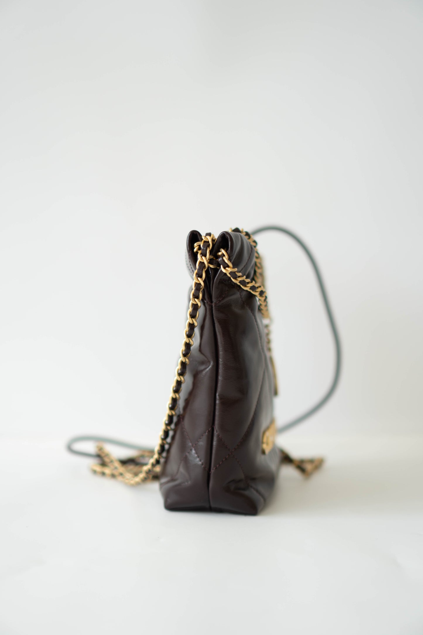 C22 Dark Brown in Mini Shiny Calfskin with Gold Hardware