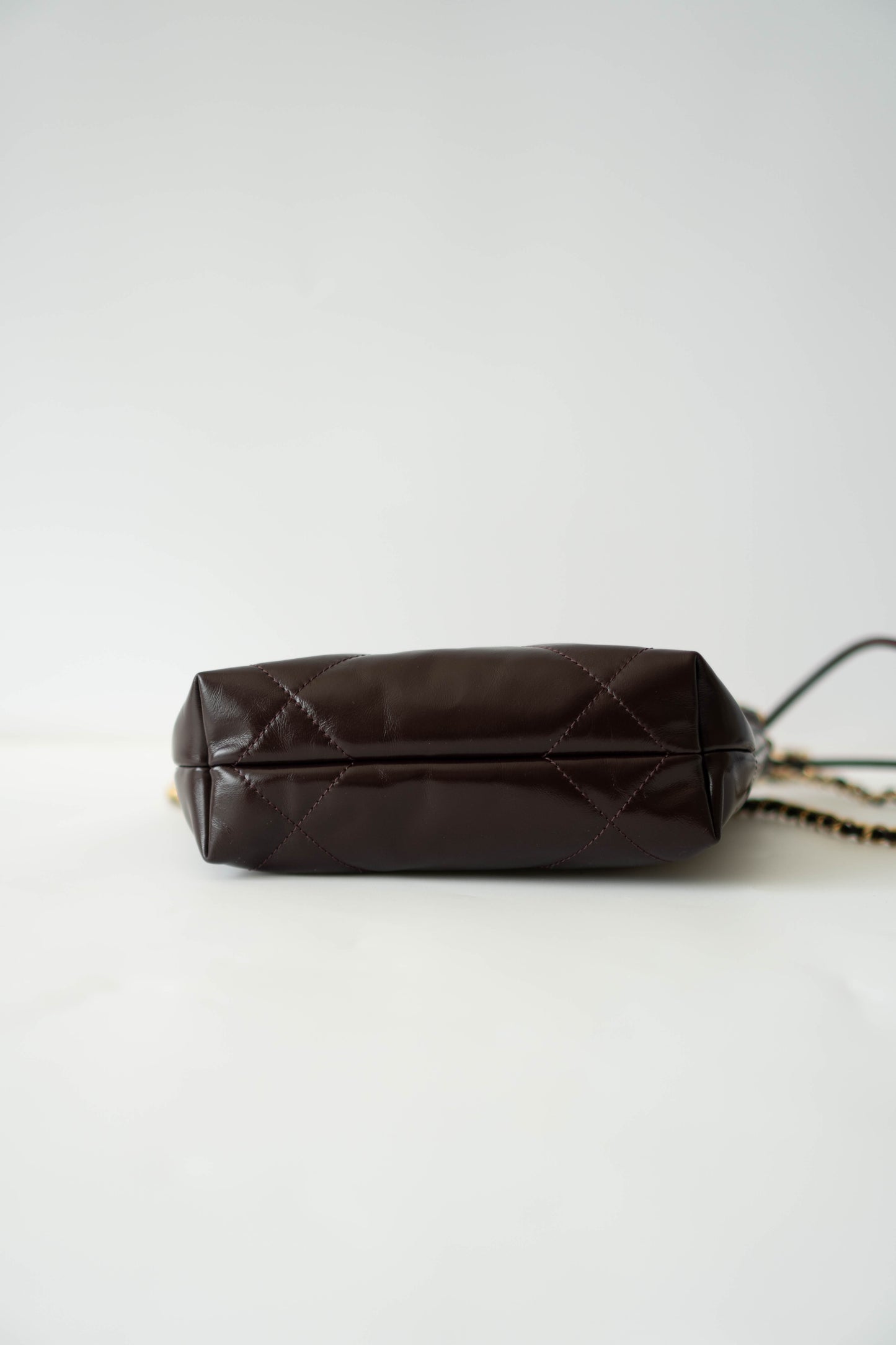 C22 Dark Brown in Mini Shiny Calfskin with Gold Hardware