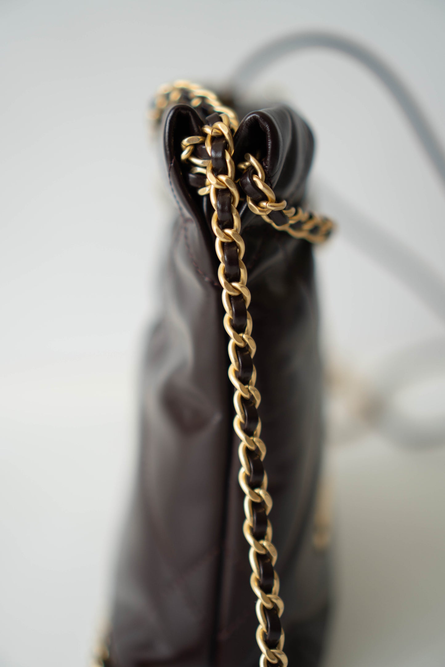C22 Dark Brown in Mini Shiny Calfskin with Gold Hardware