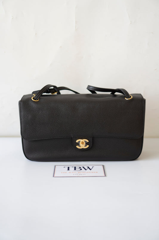 26S Souplissimo Jumbo Flap – Black Grained Calfskin with Gold Hardware