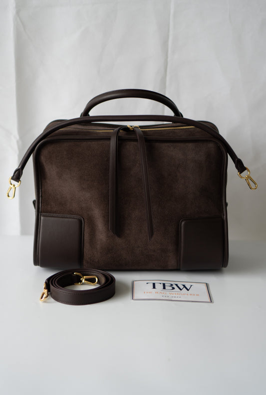 Amazona Large Suede Top Handle Bag – Dark Chocolate Brown