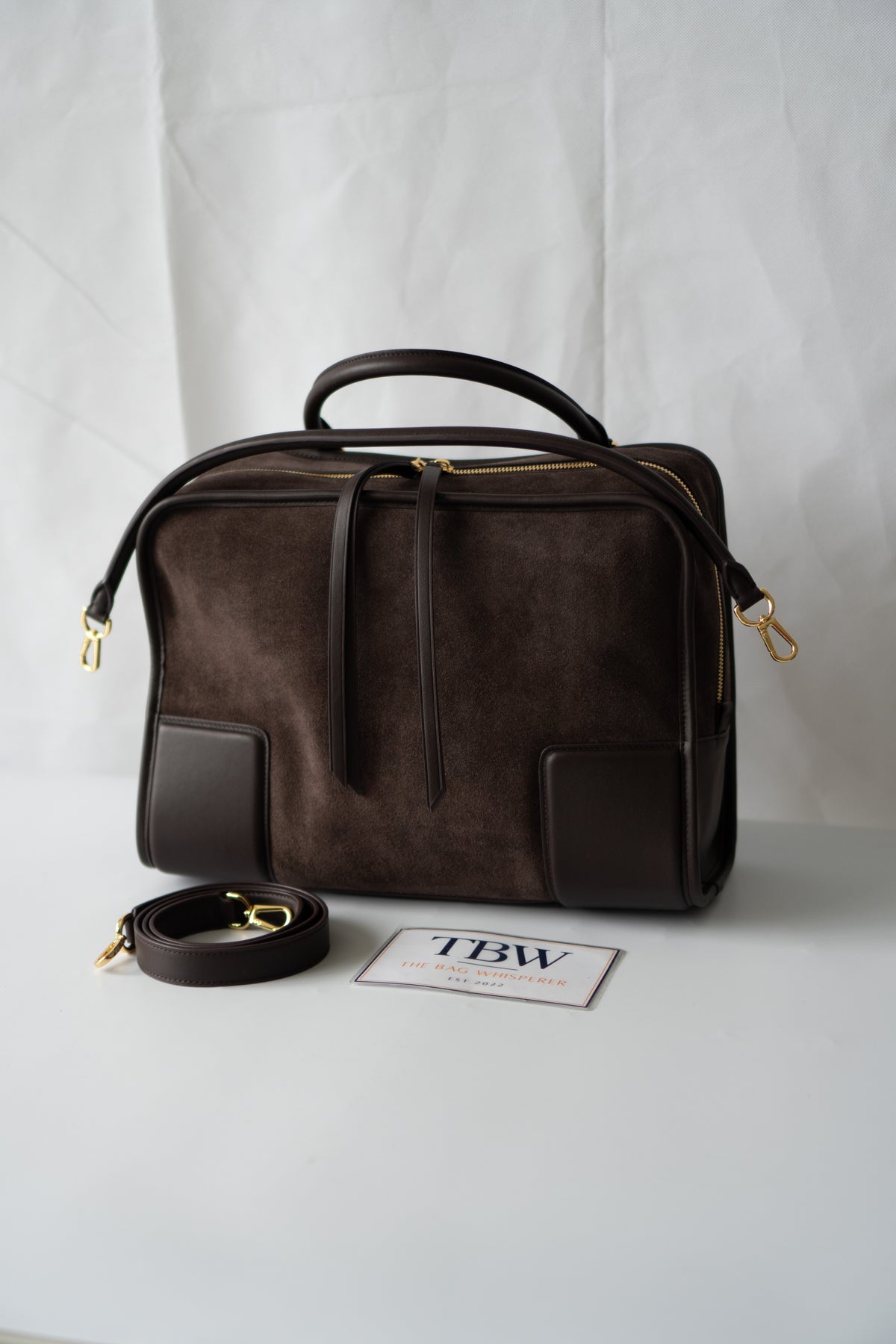 Amazona Large Suede Top Handle Bag – Dark Chocolate Brown