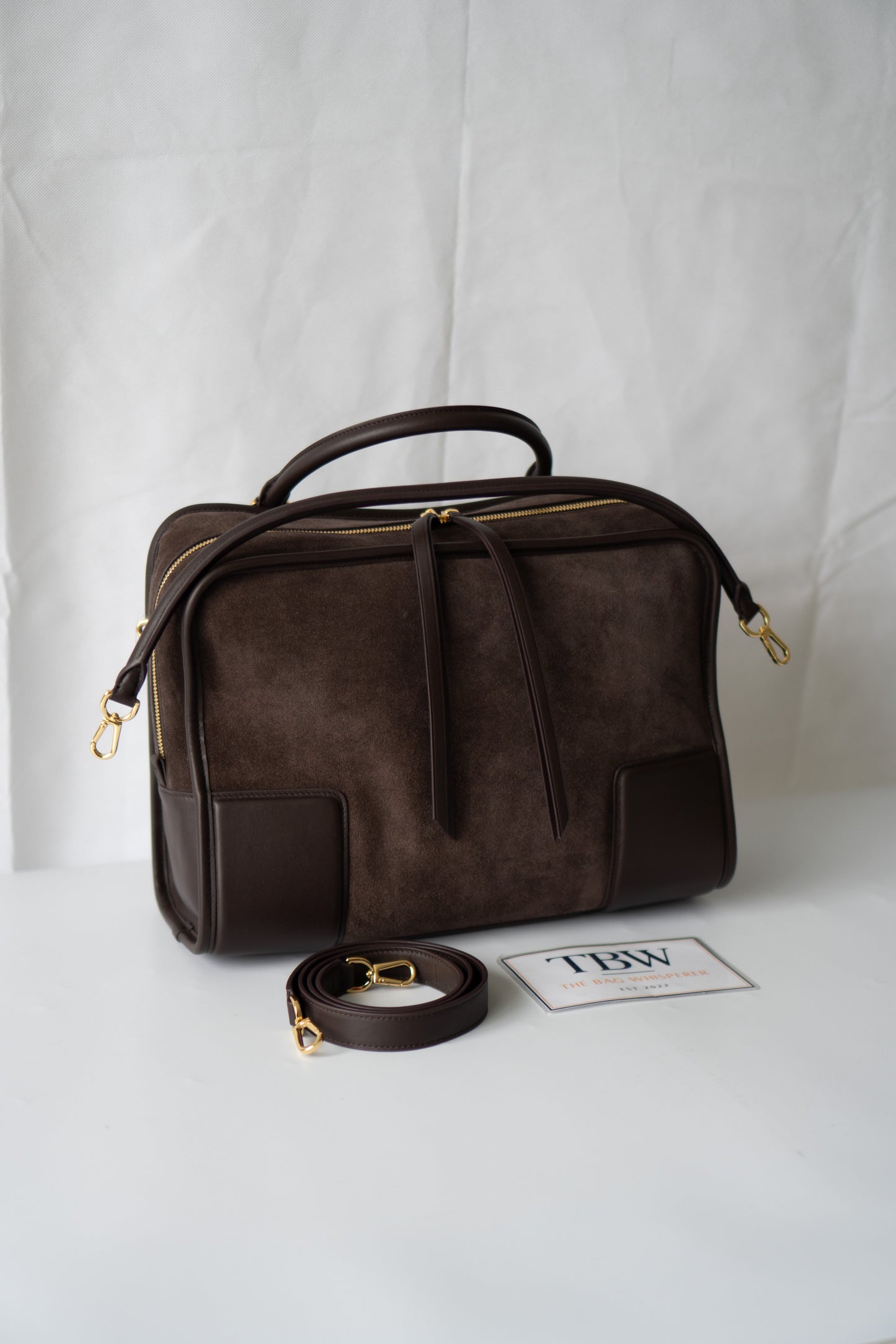 Amazona Large Suede Top Handle Bag – Dark Chocolate Brown