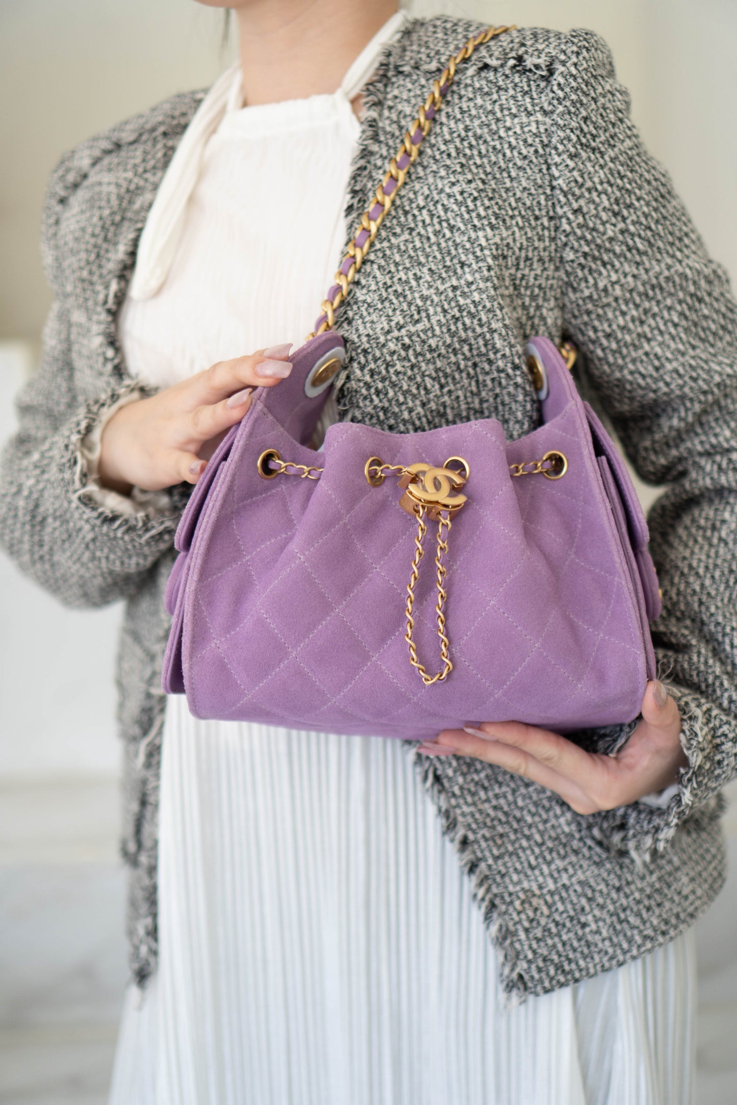 C25 in Mini Purple Suede Calfskin with Gold Hardware