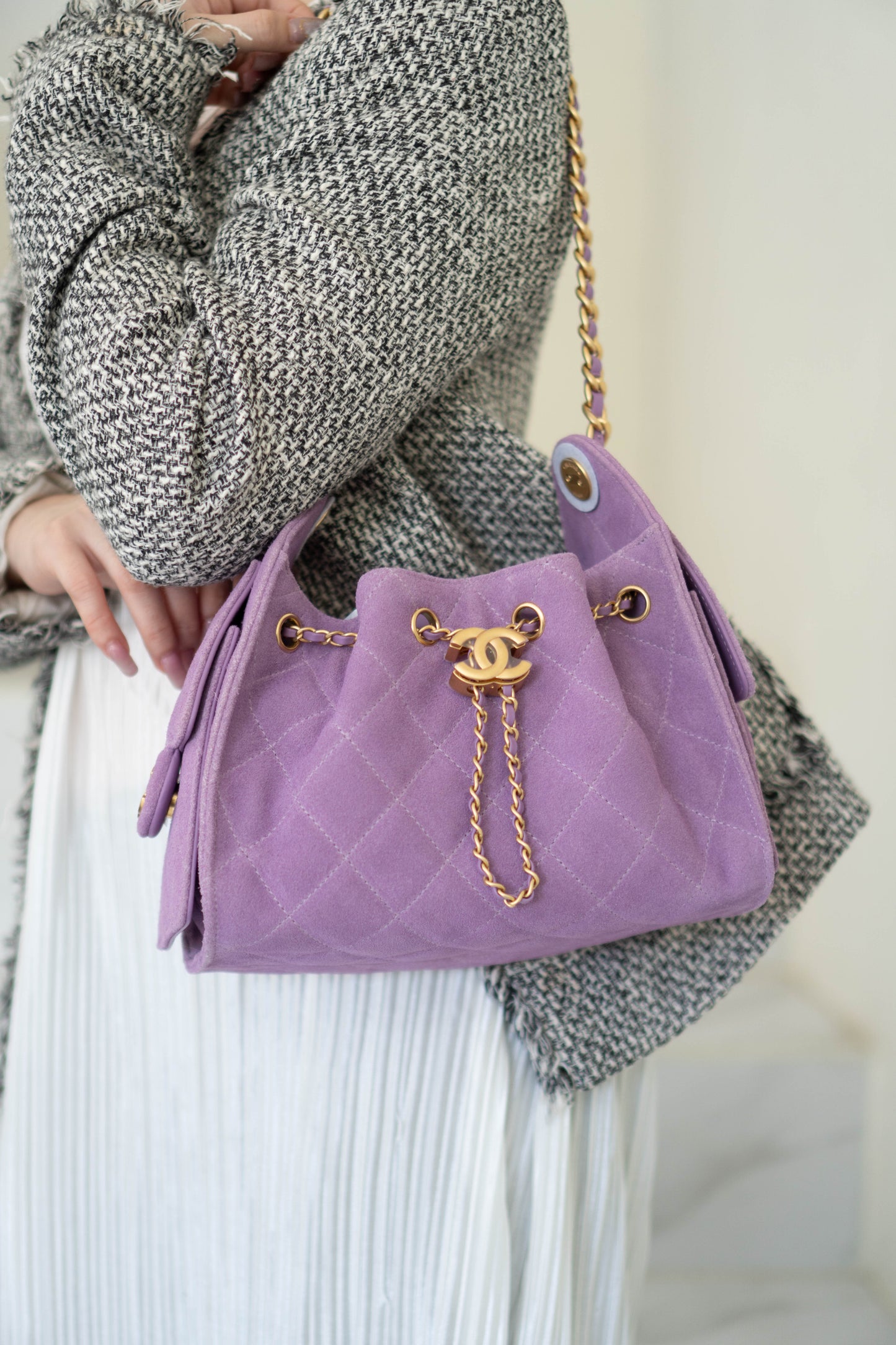 C25 in Mini Purple Suede Calfskin with Gold Hardware