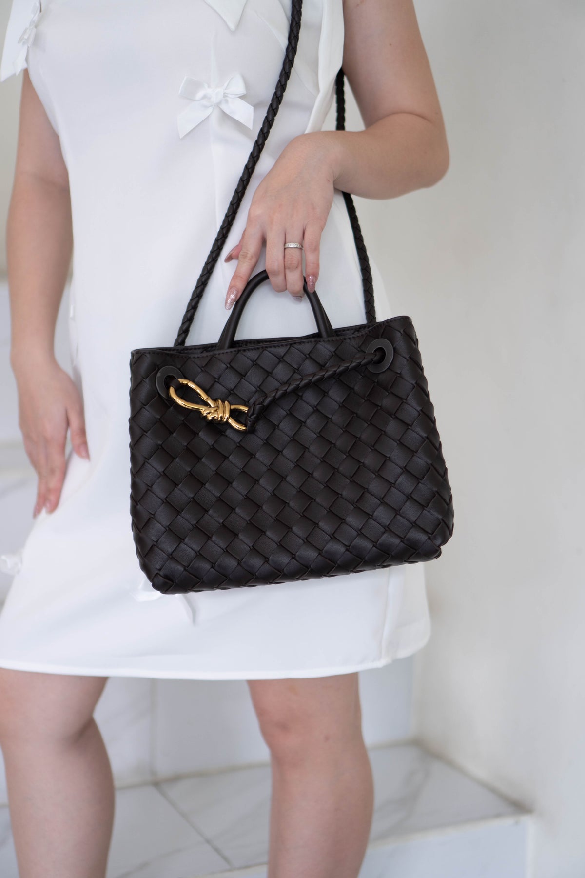 Andiamo Small Bag – Dark Brown Intrecciato Nappa Leather