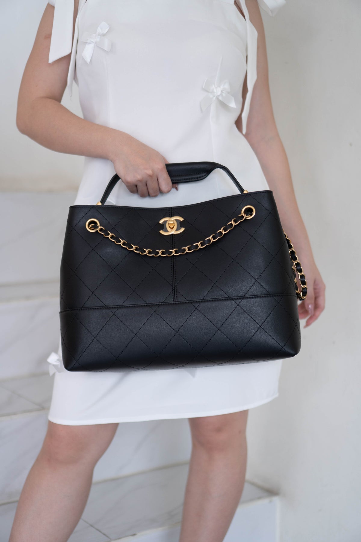 CC Large Hobo Bag – Black Calfskin in Gold Hardware