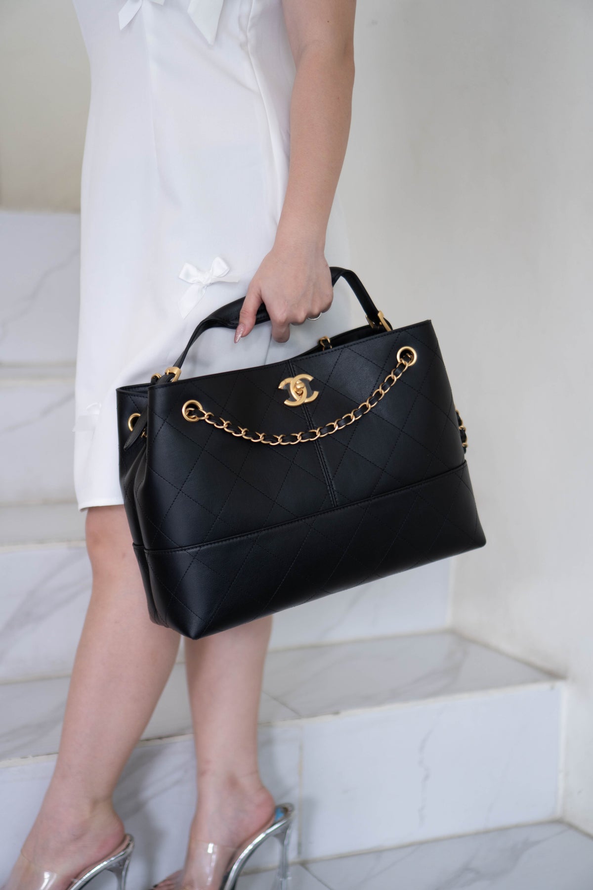 CC Large Hobo Bag – Black Calfskin in Gold Hardware