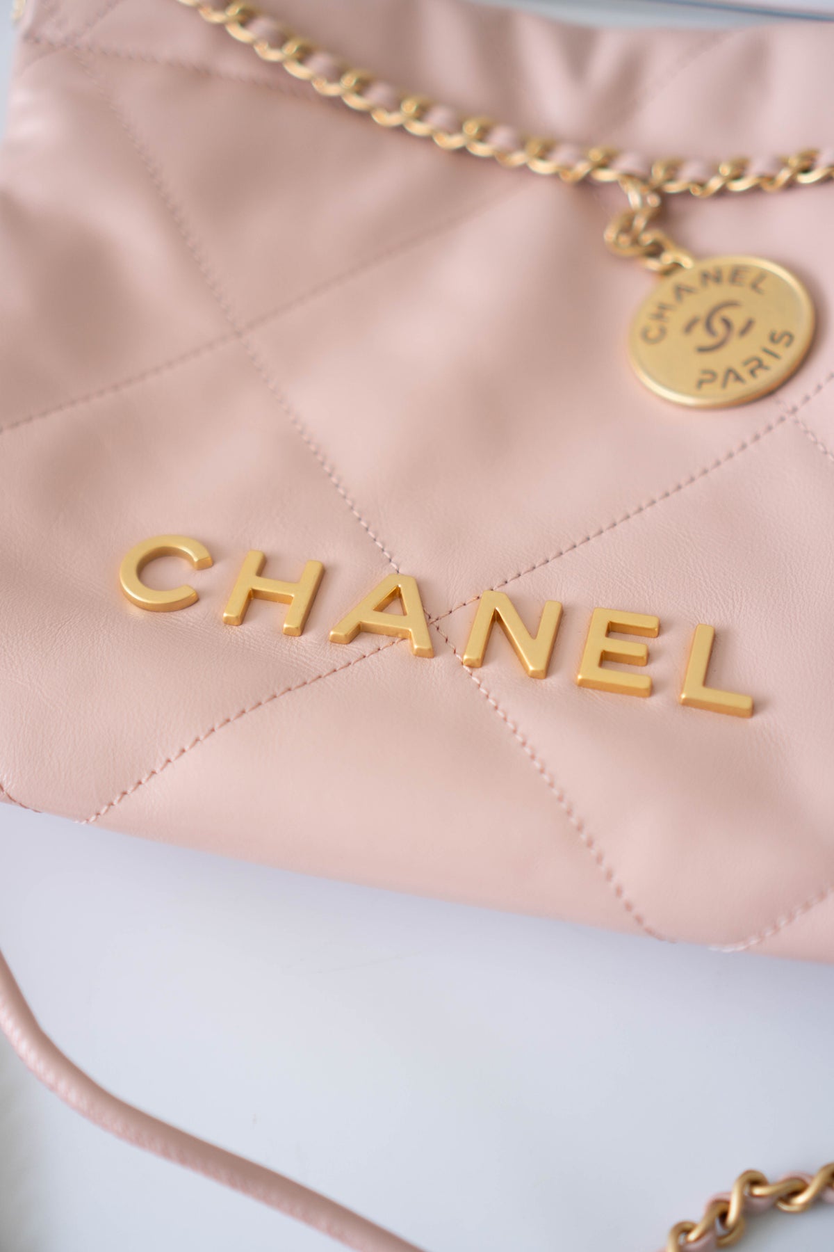 CC 22 Mini Handbag – Light Pink Shiny Calfskin in Gold Hardware