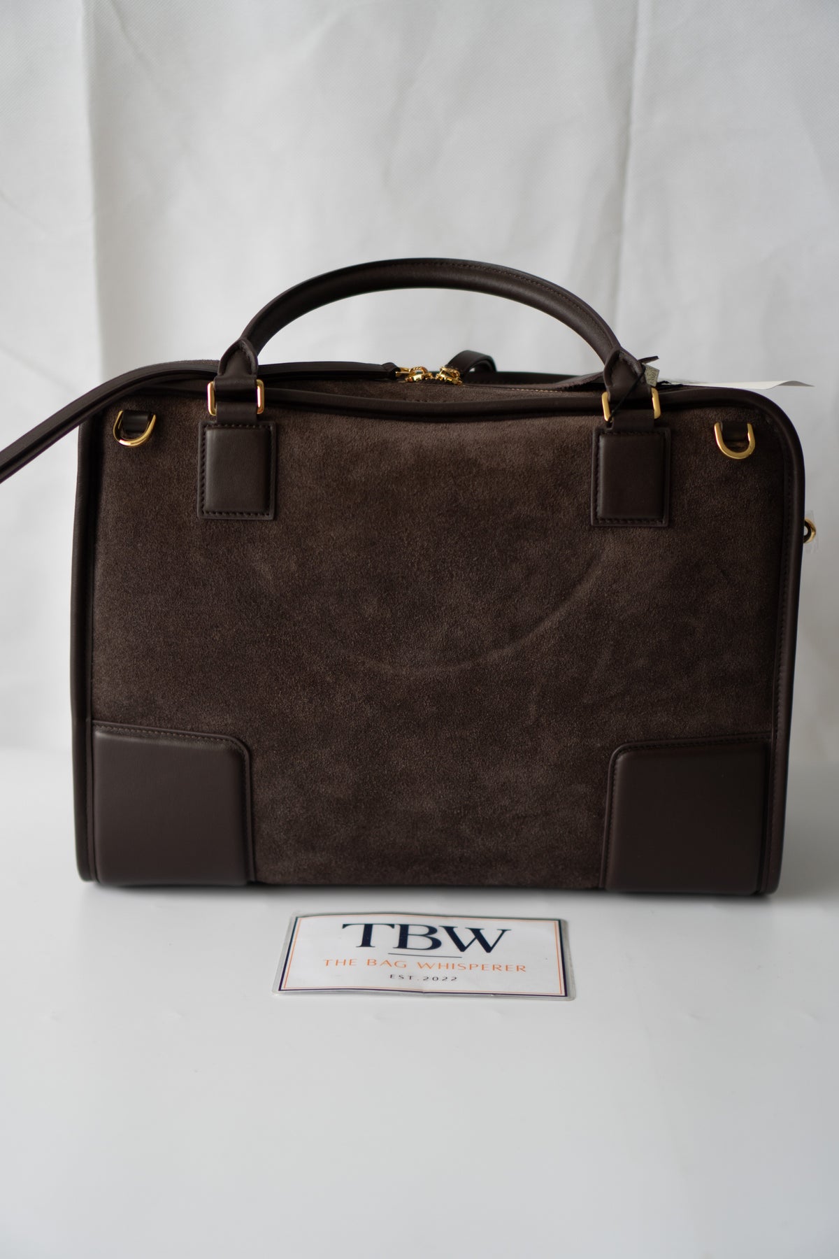 Amazona Large Suede Top Handle Bag – Dark Chocolate Brown