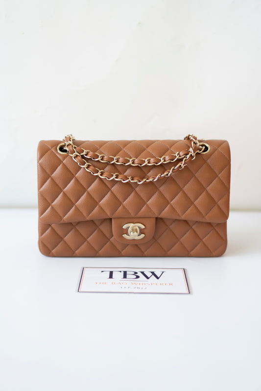Classic Flap Medium – Caramel Caviar Leather with Light Gold Hardware
