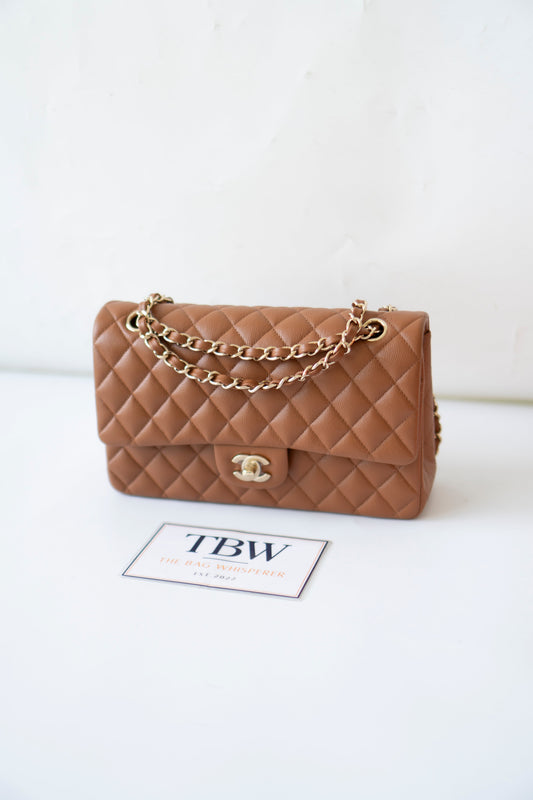 Classic Flap Medium – Caramel Caviar Leather with Light Gold Hardware