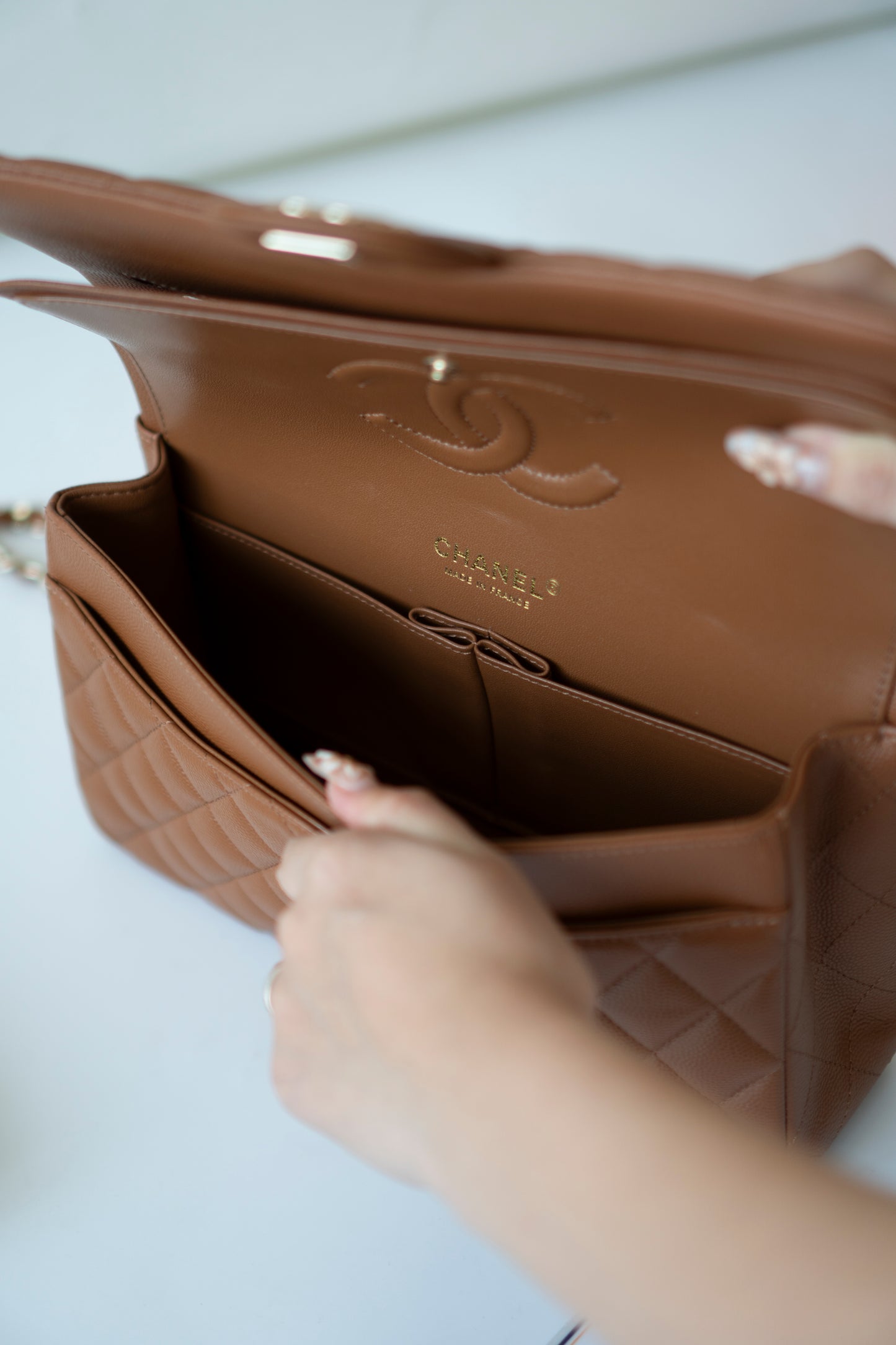 Classic Flap Medium – Caramel Caviar Leather with Light Gold Hardware