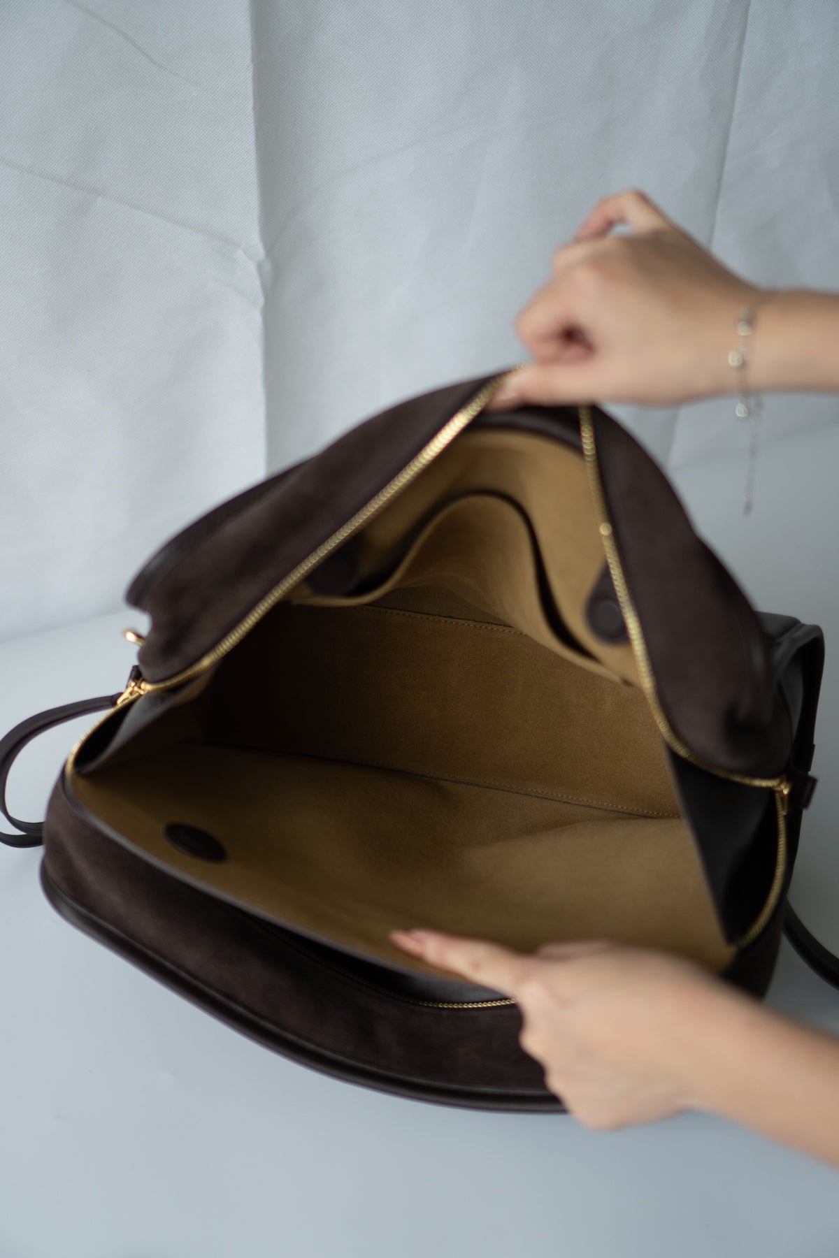 Amazona Large Suede Top Handle Bag – Dark Chocolate Brown