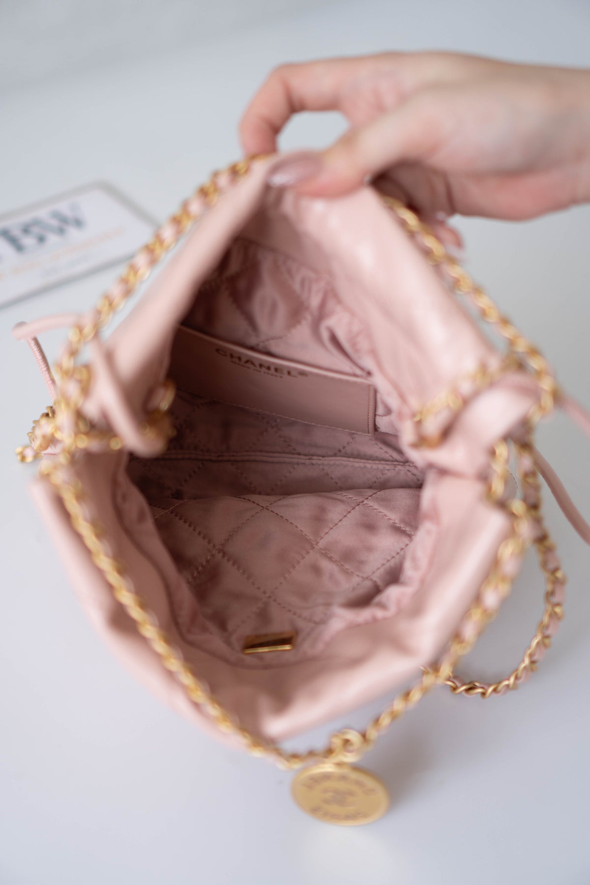 CC 22 Mini Handbag – Light Pink Shiny Calfskin in Gold Hardware
