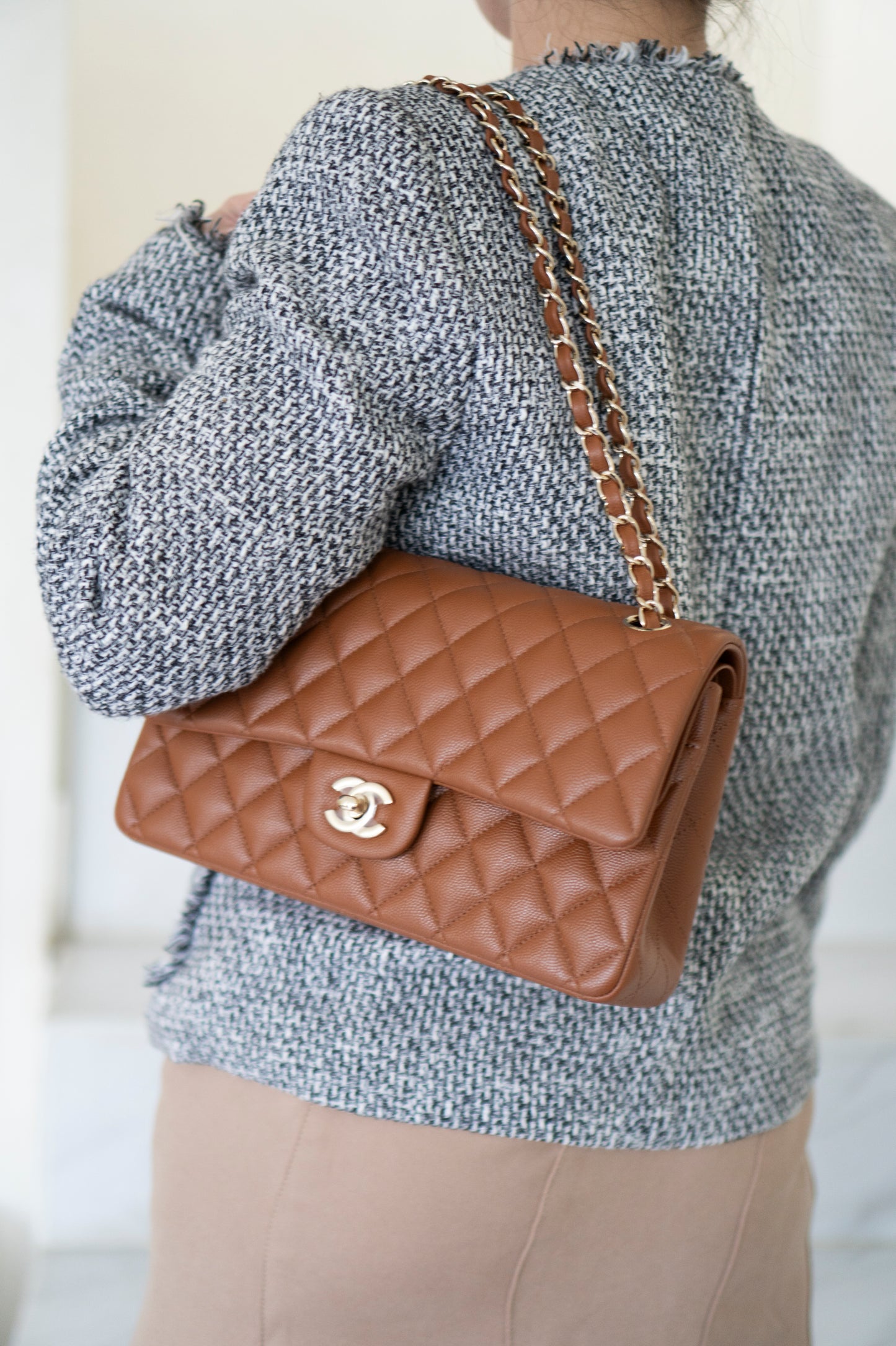 Classic Flap Medium – Caramel Caviar Leather with Light Gold Hardware