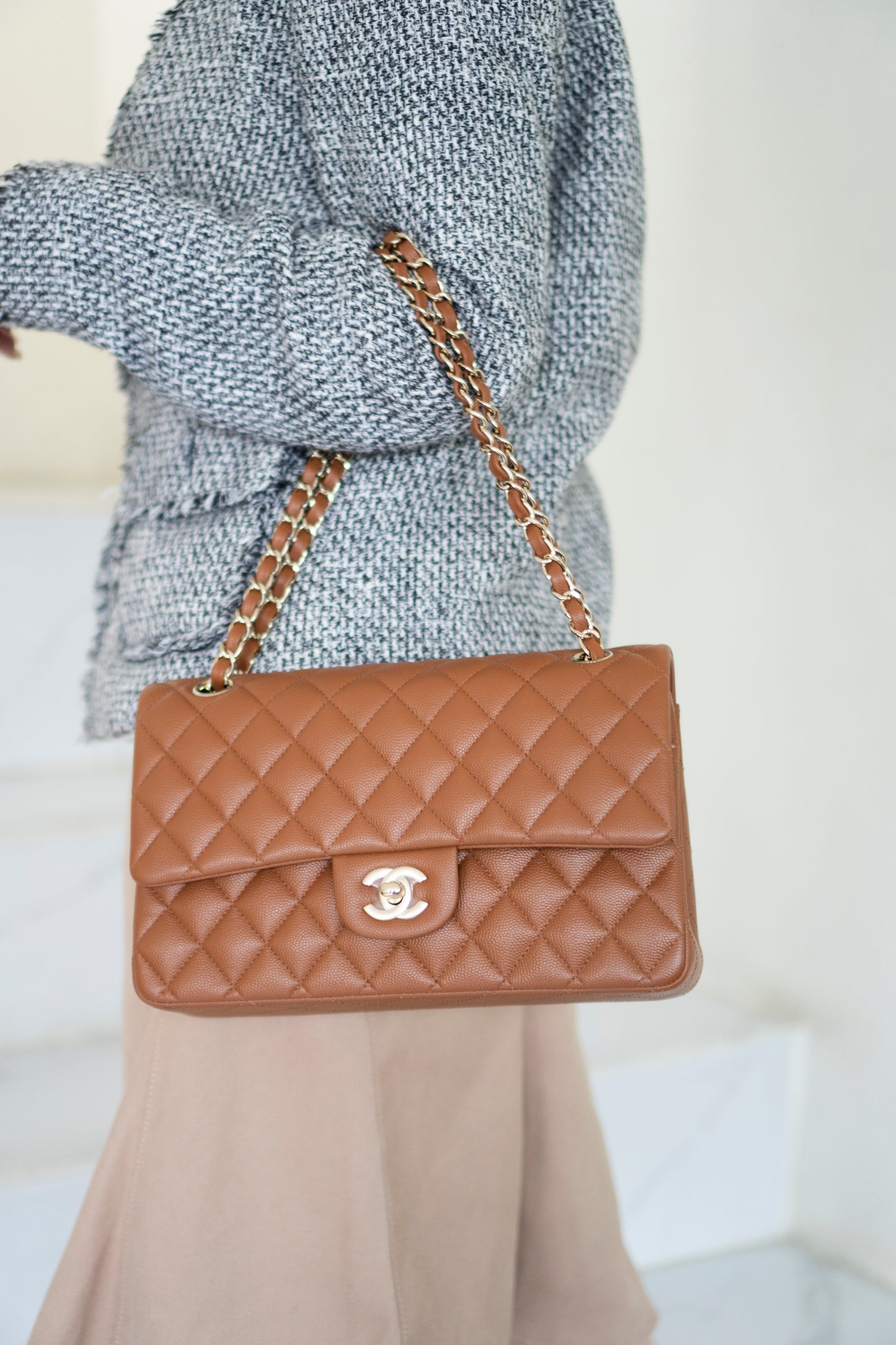 Classic Flap Medium – Caramel Caviar Leather with Light Gold Hardware