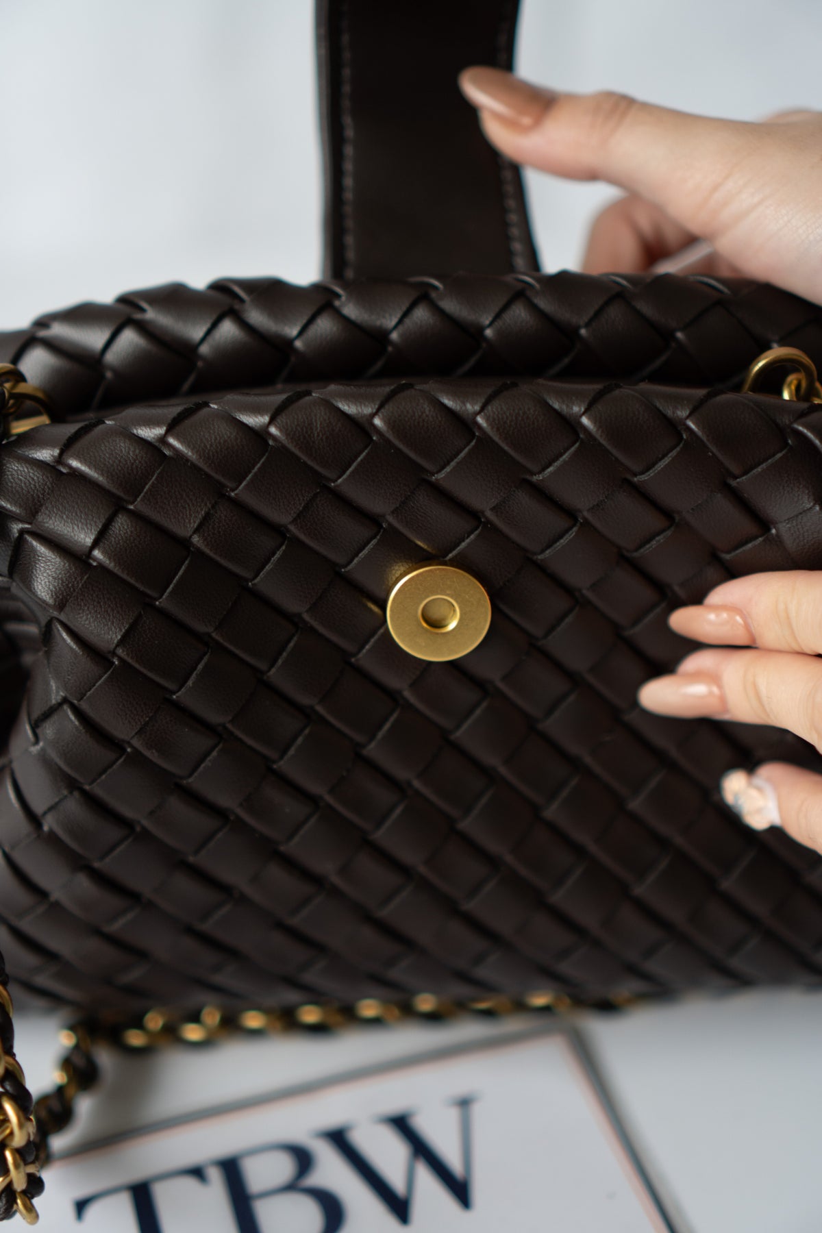 Lauren Woven Clutch Bag with Chain – Fondant Lambskin