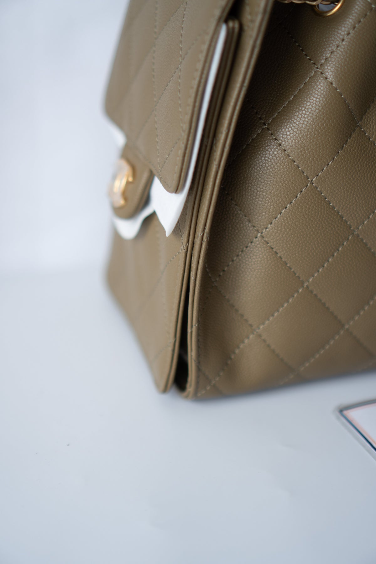 C25 Drawstring Bucket Bag – Small Khaki Green Caviar with Gold Hardware