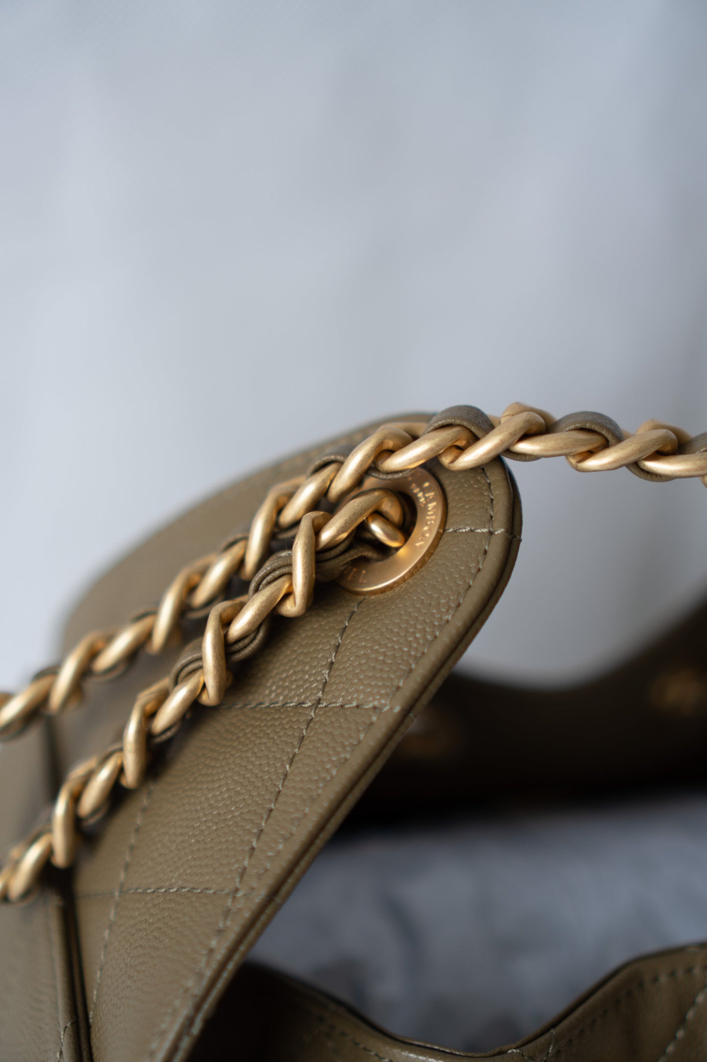 C25 Drawstring Bucket Bag – Small Khaki Green Caviar with Gold Hardware