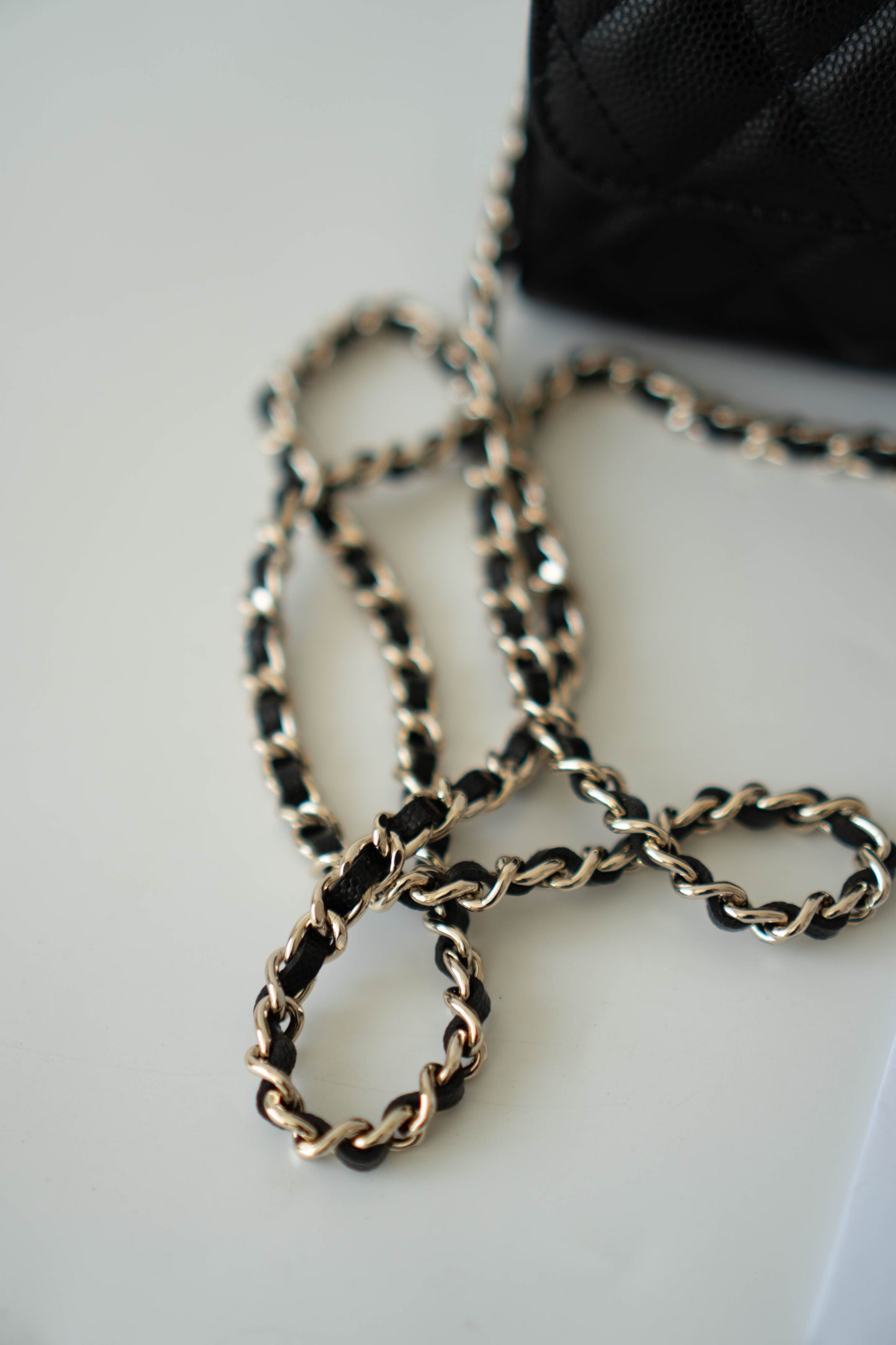 23p Top Handle with Chain in Black Shiny Lambskin with Light Gold hardware