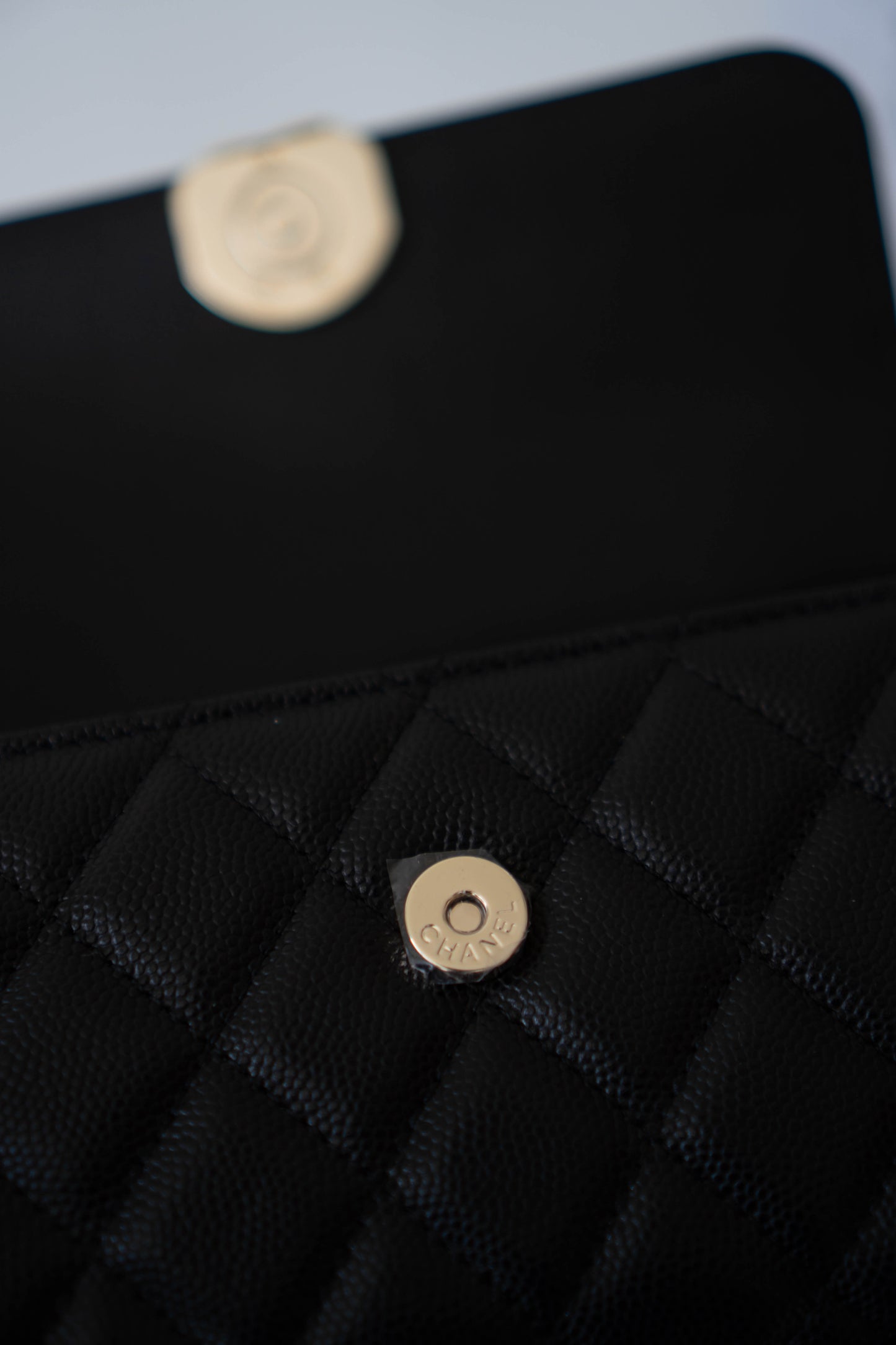23p Top Handle with Chain in Black Shiny Lambskin with Light Gold hardware
