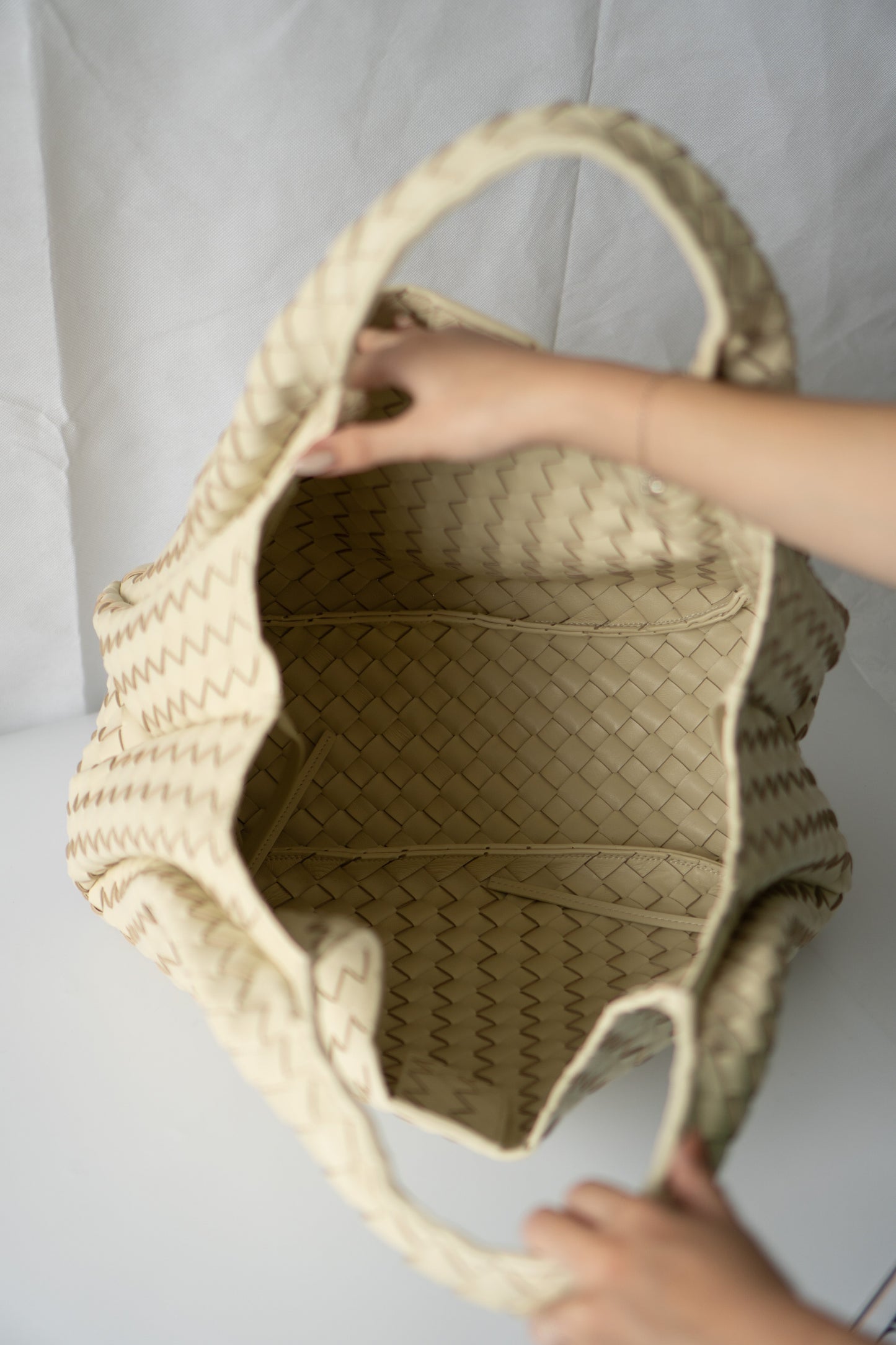 Woven Hobo Bag – Cream Lambskin
