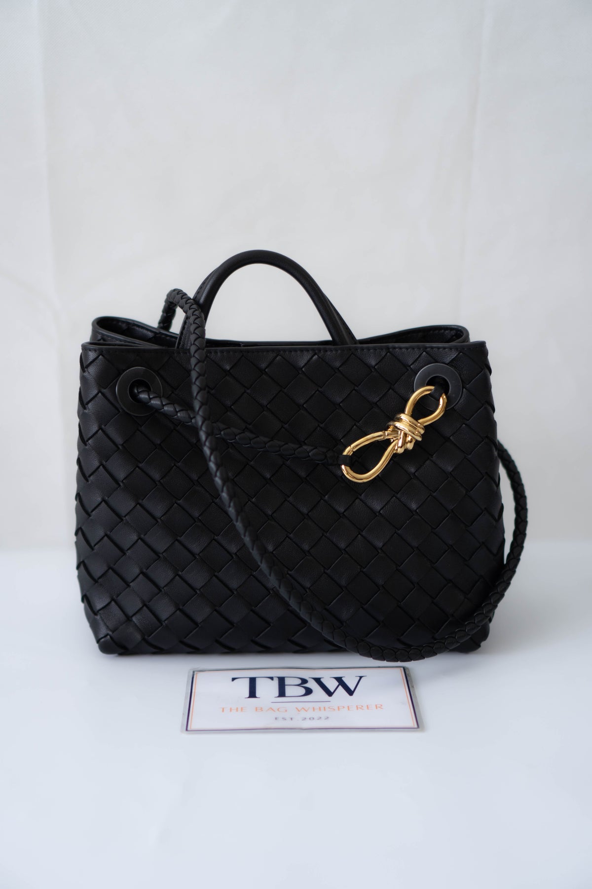 Andiamo Small Bag – Black Intrecciato Nappa Leather in Gold Hardware