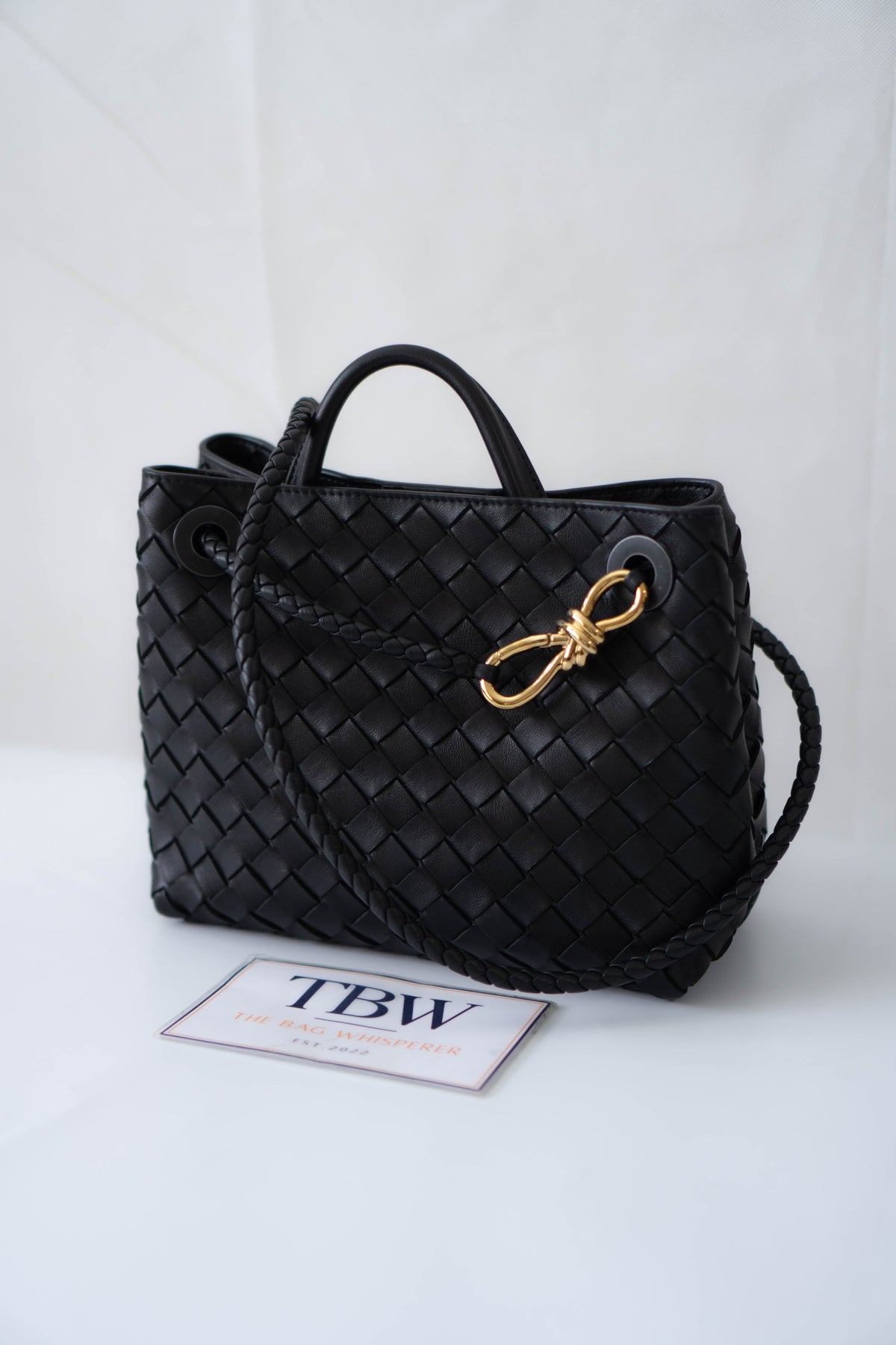 Andiamo Small Bag – Black Intrecciato Nappa Leather in Gold Hardware