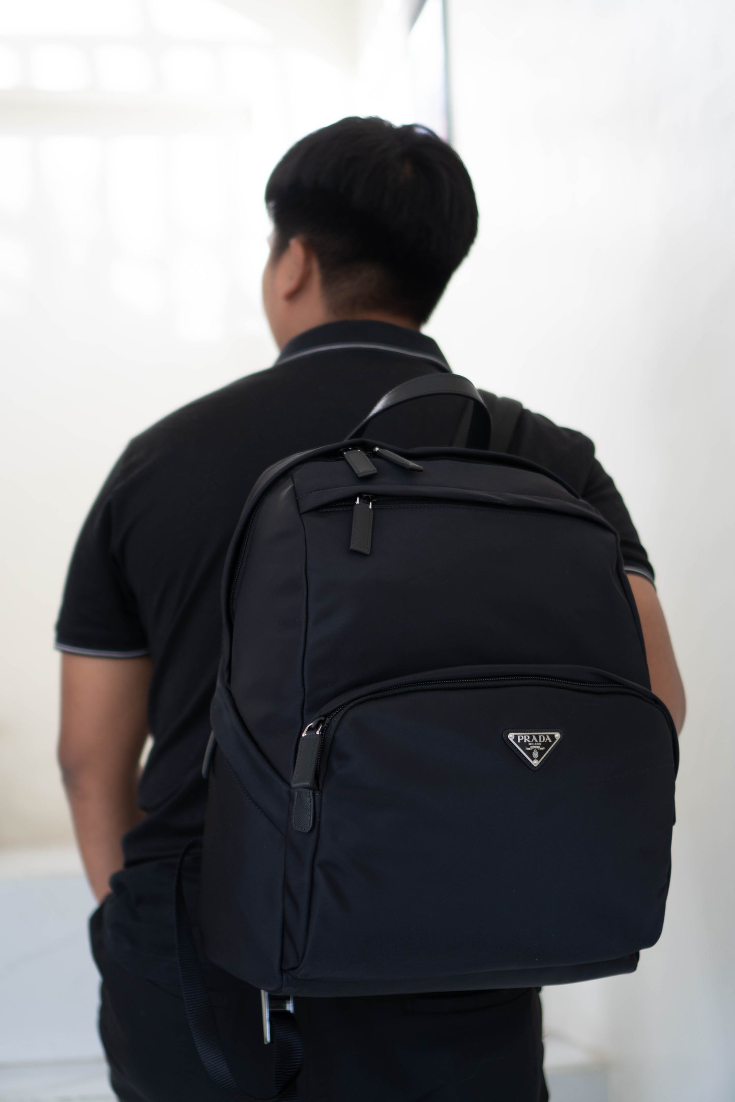 Re-nylon and Saffiano Leather Backpack