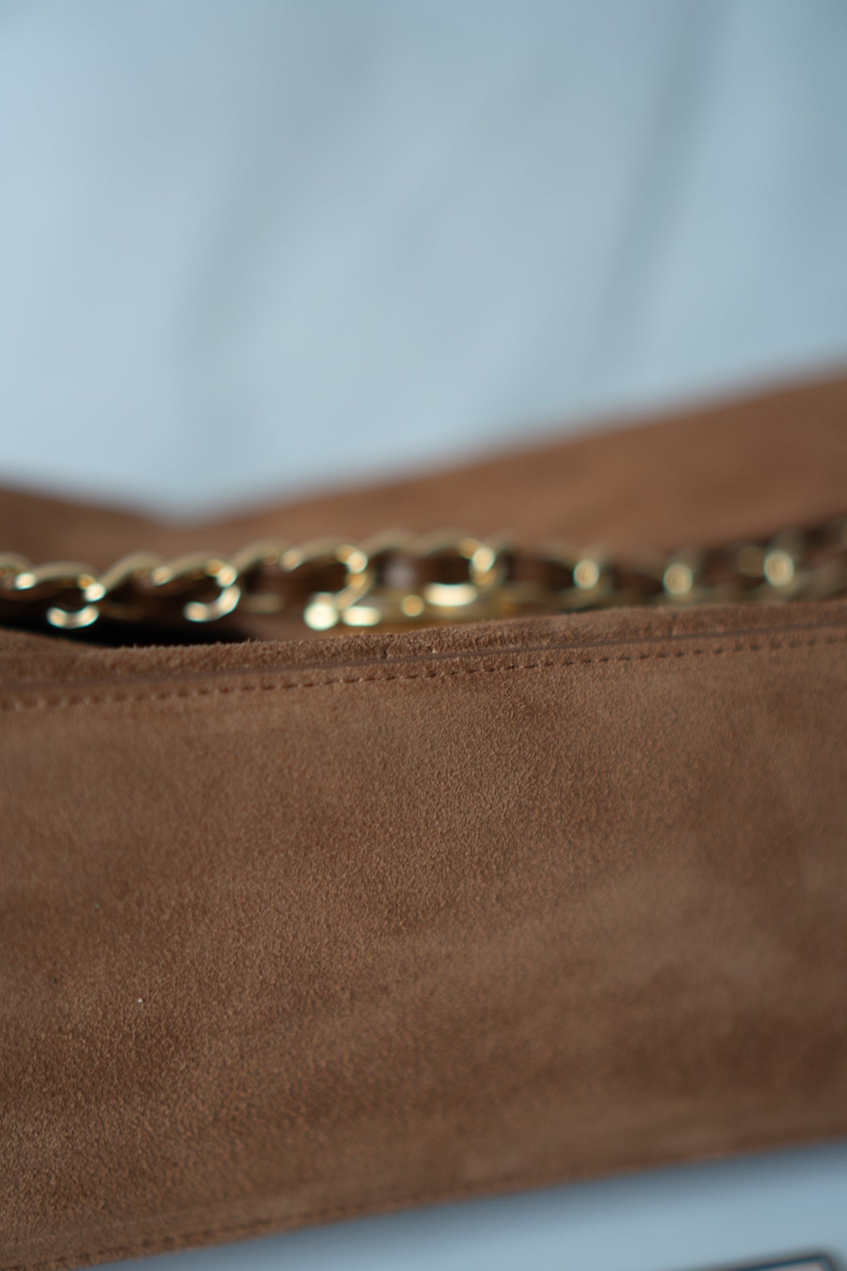 Quilted Maxi Flap Bag – Camel Suede with Gold Hardware