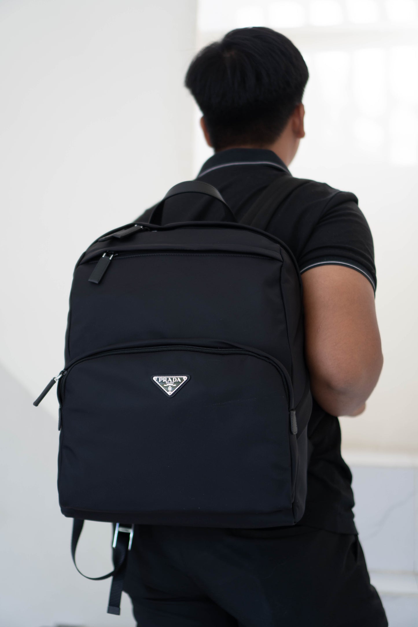 Re-nylon and Saffiano Leather Backpack