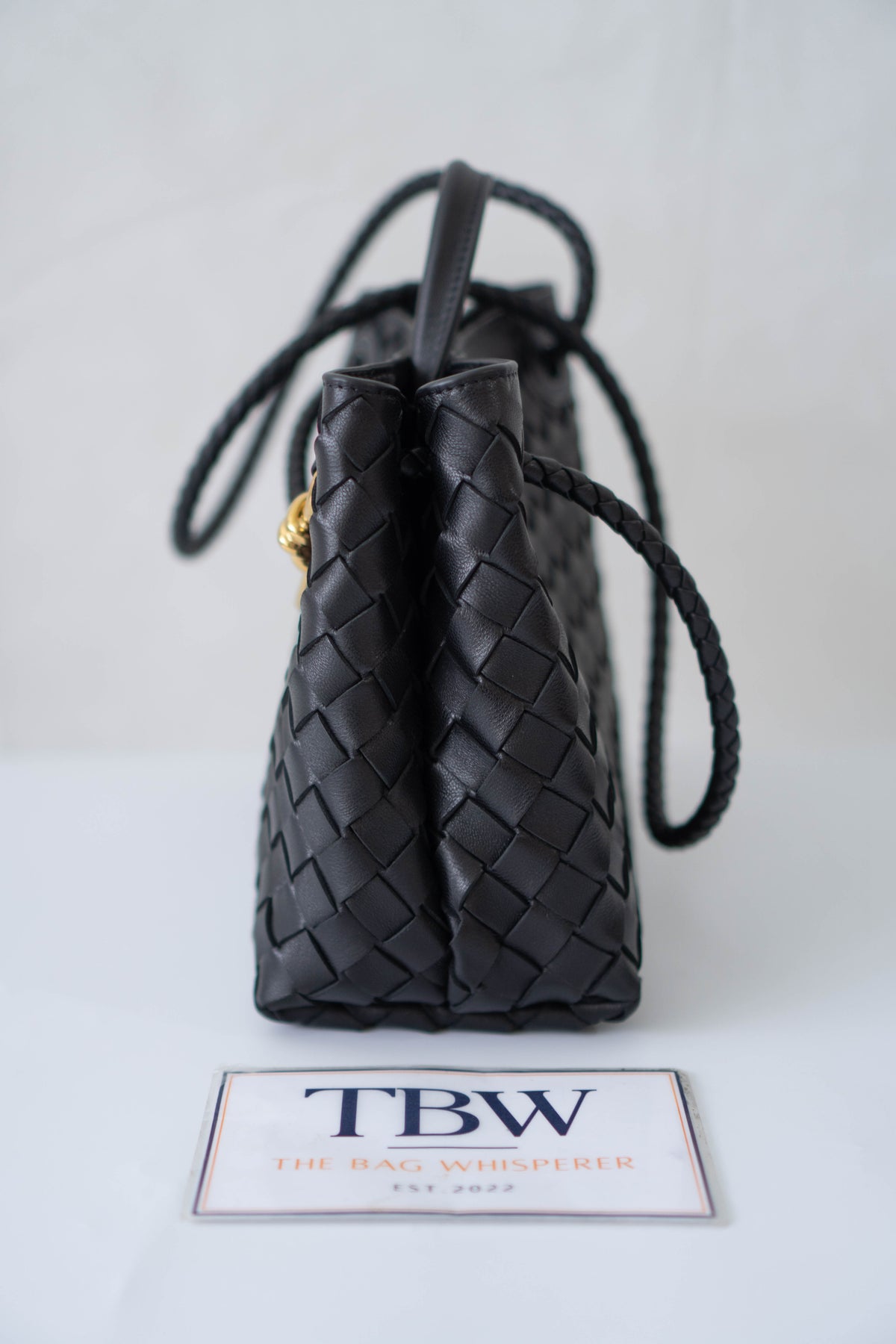 Andiamo Small Bag – Black Intrecciato Nappa Leather in Gold Hardware