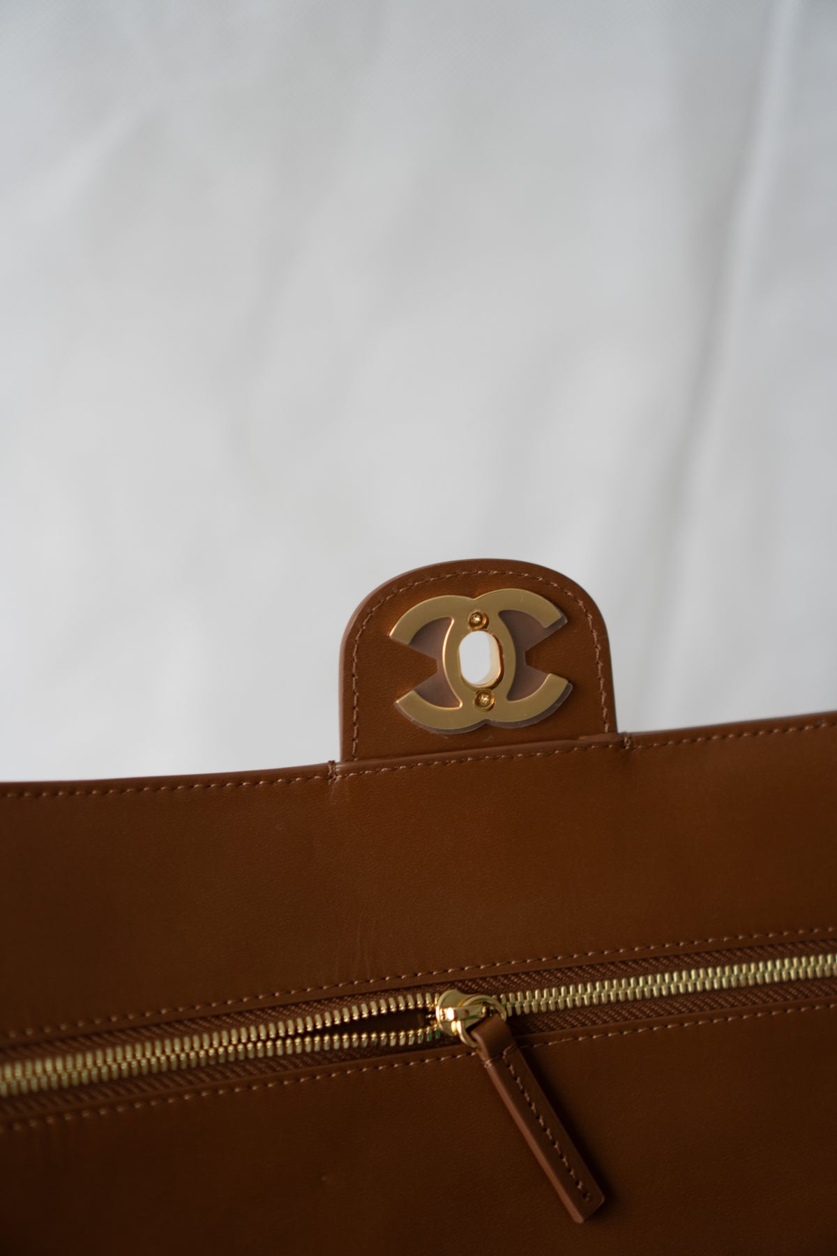 Quilted Maxi Flap Bag – Camel Suede with Gold Hardware