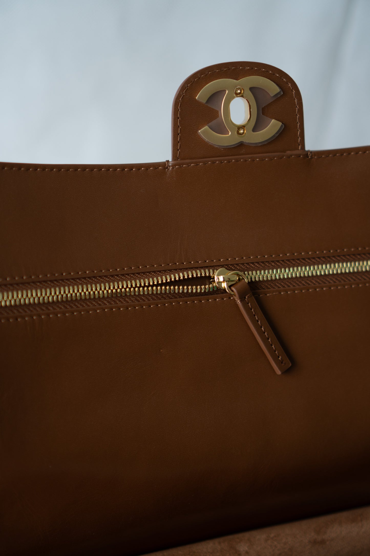 Quilted Maxi Flap Bag – Camel Suede with Gold Hardware